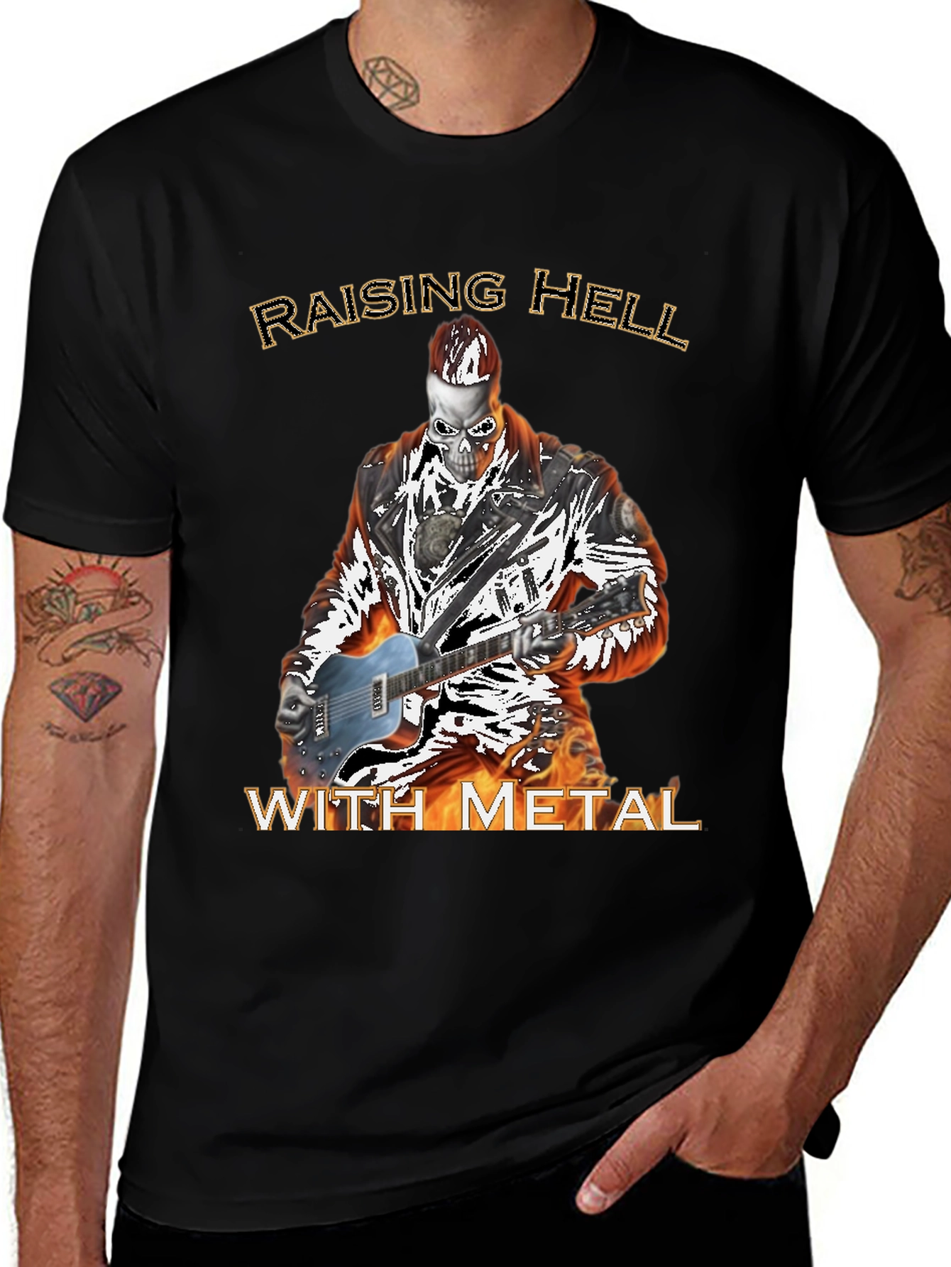 Raising Hell With Metal T-Shirt - Skull Guitarist