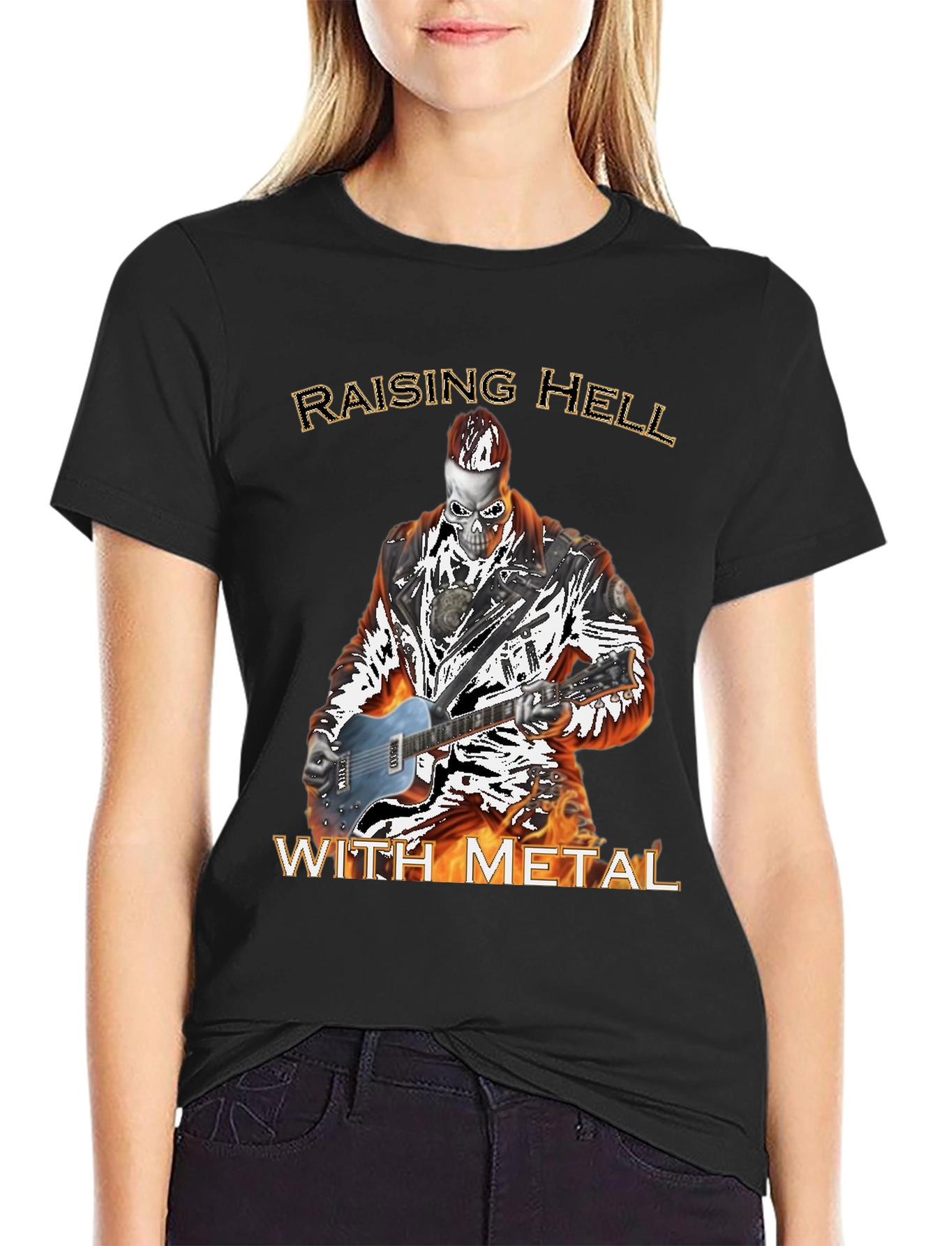 Raising Hell With Metal T-Shirt - Skull Guitarist