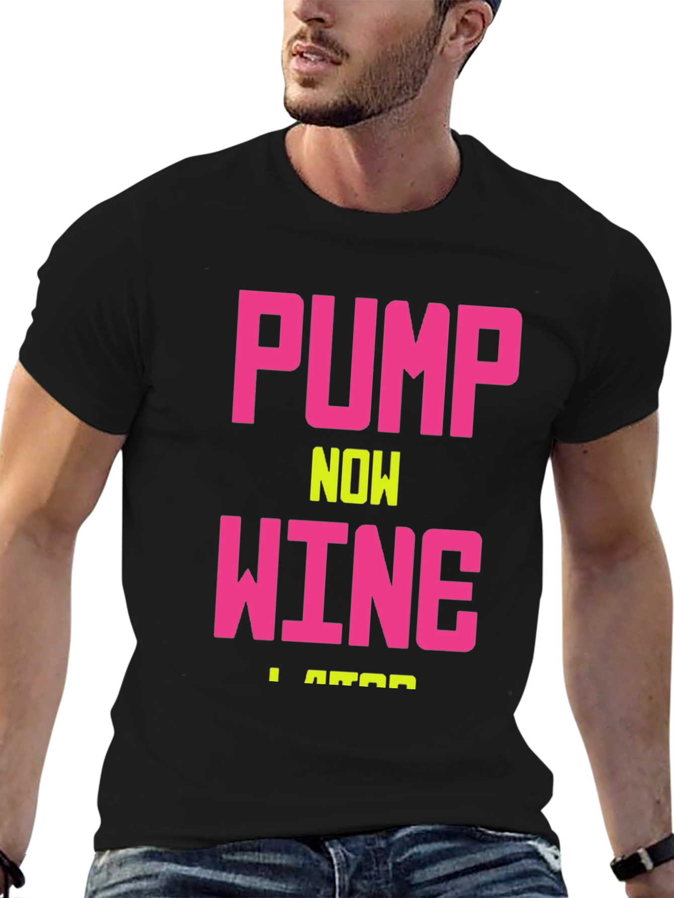 Pump Now Wine Later Mens Black Graphic Tee