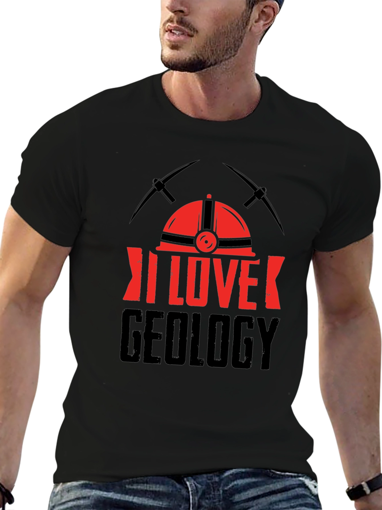 I Love Geology T-Shirt - Miners Helmet Design