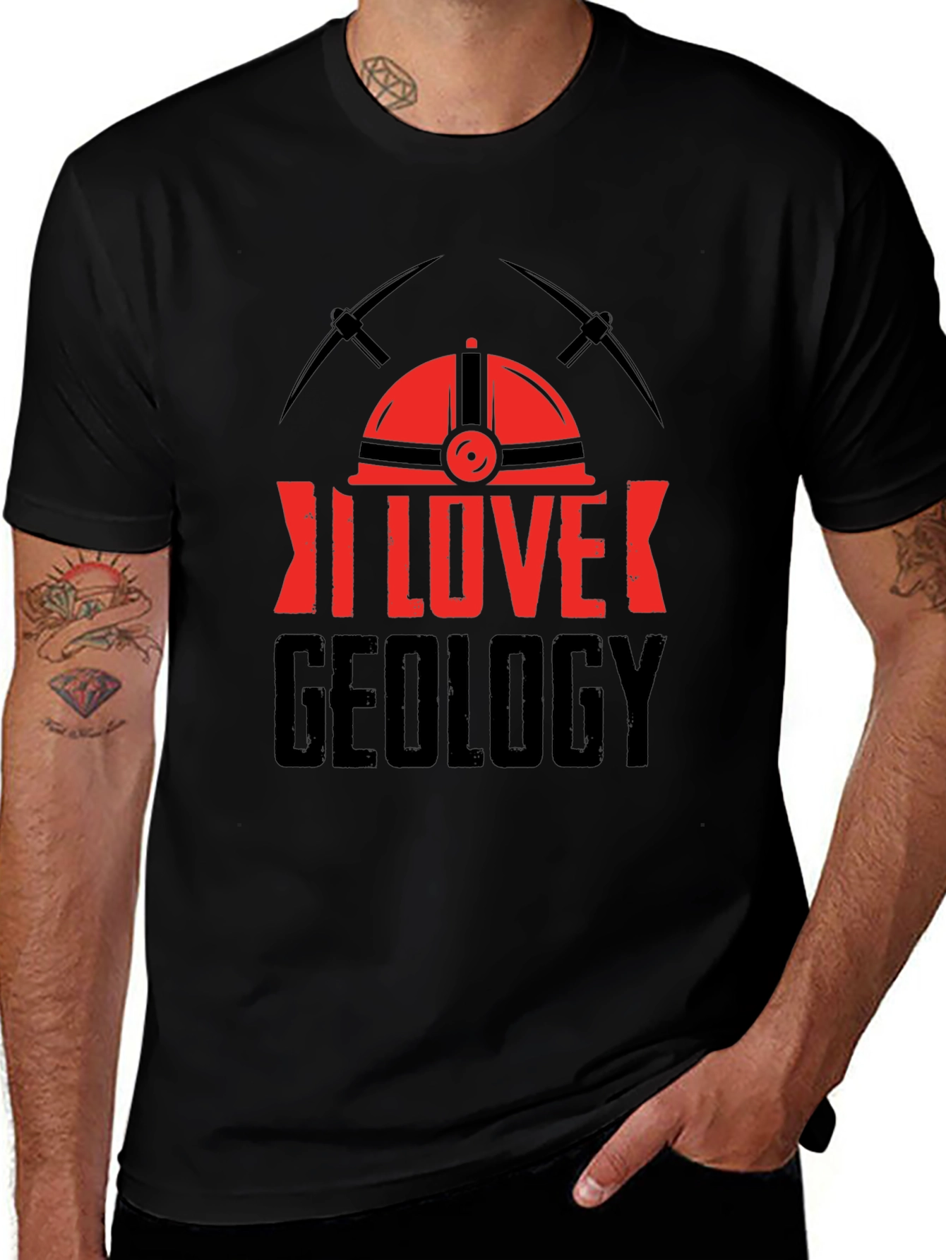 I Love Geology T-Shirt - Miners Helmet Design