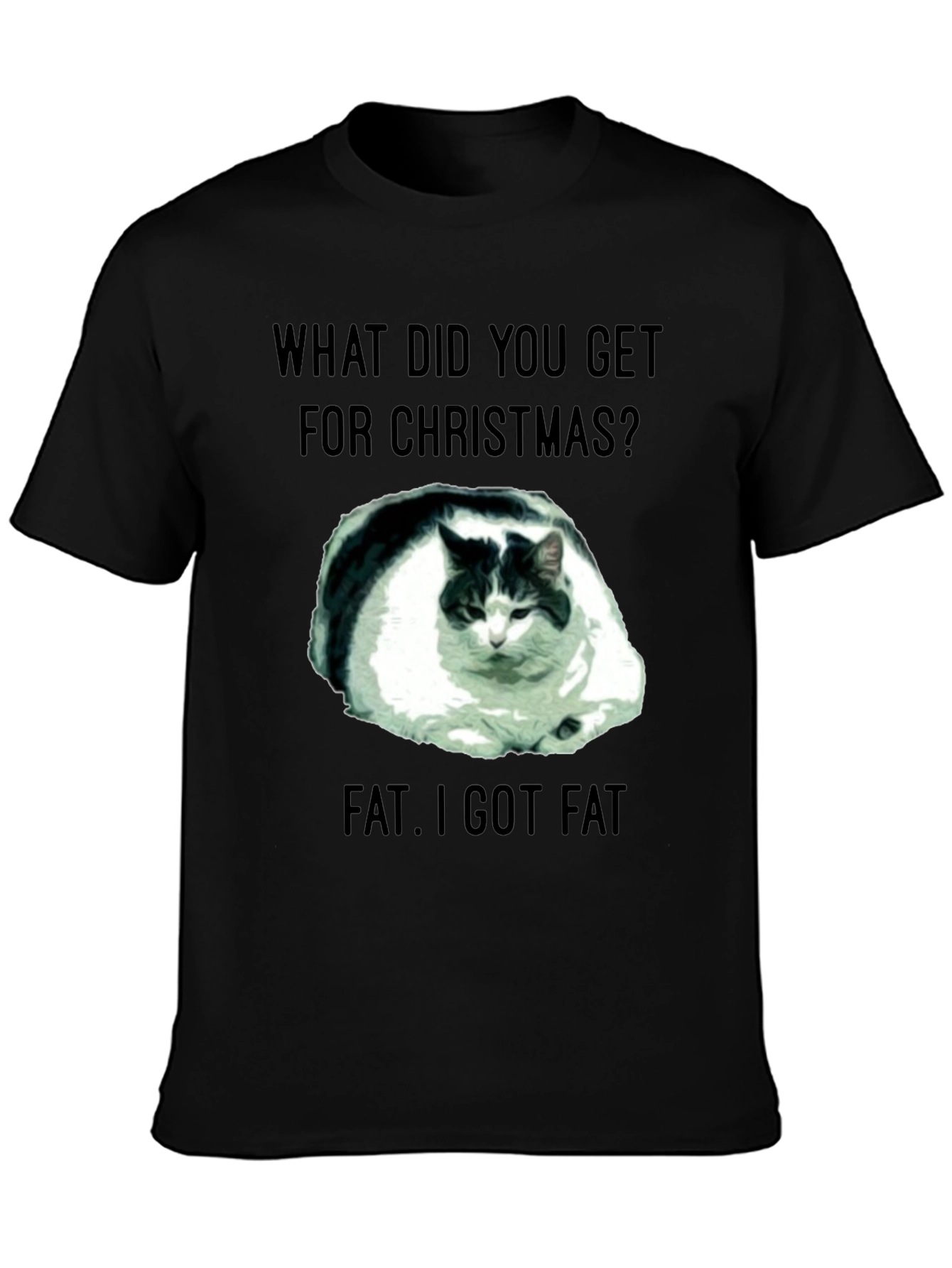 Funny Christmas Fat Cat Black T-Shirt