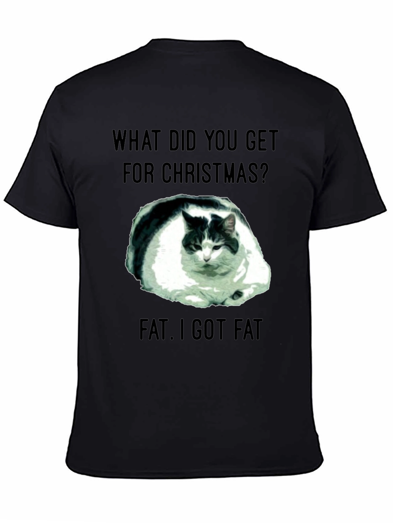 Funny Christmas Fat Cat Black T-Shirt