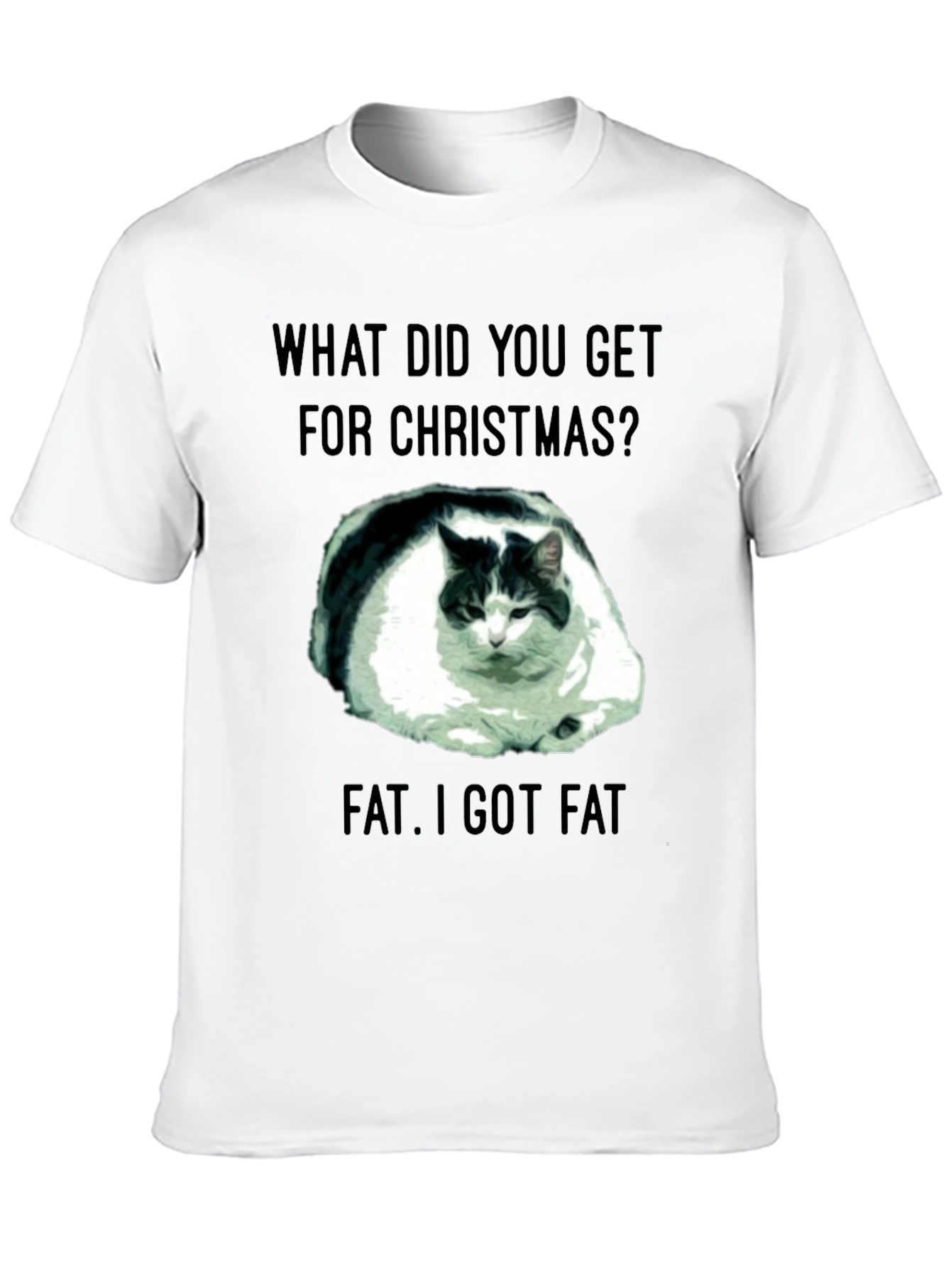Funny Christmas Fat Cat Black T-Shirt