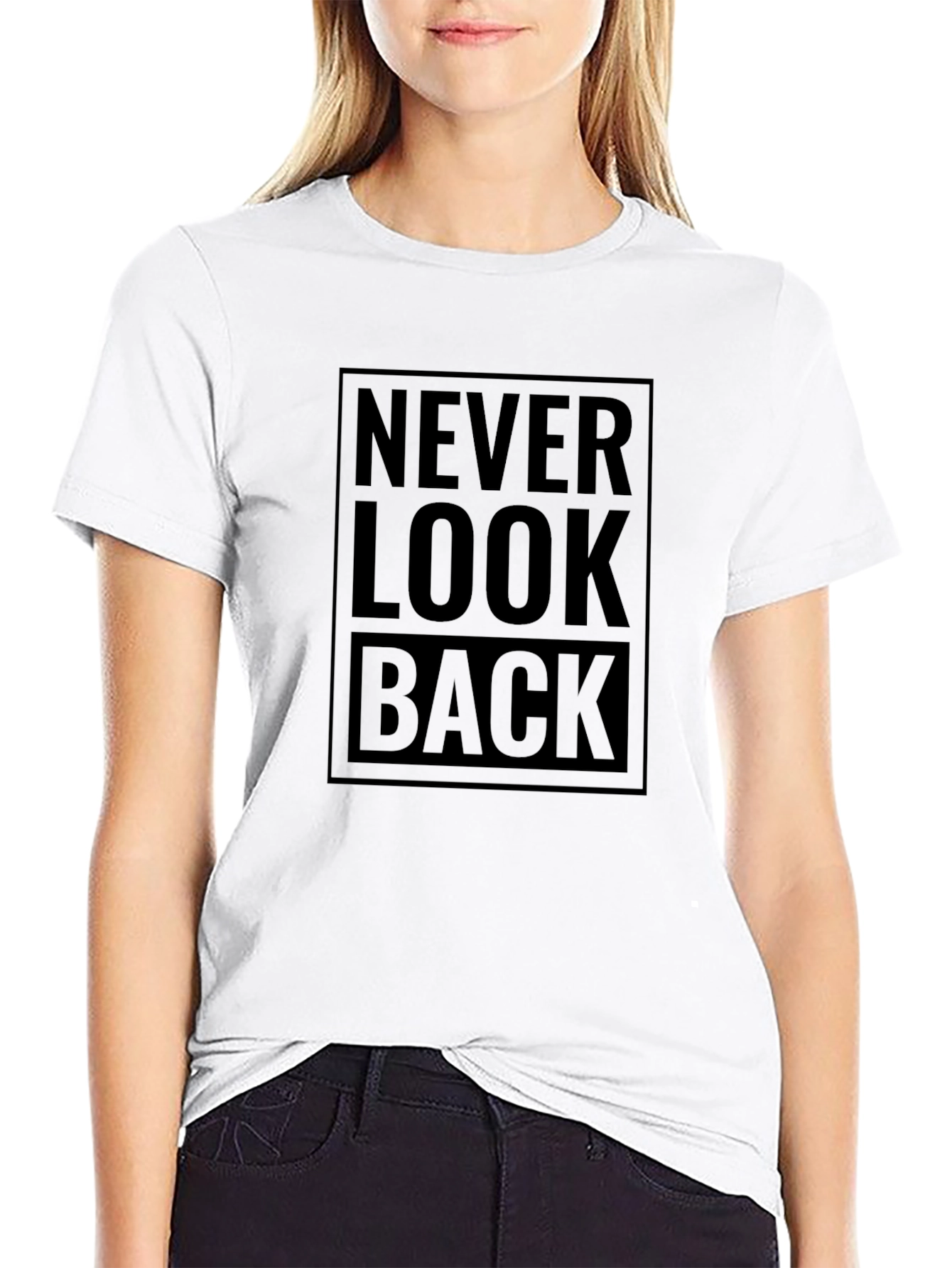Never Look Back Black Graphic T-Shirt