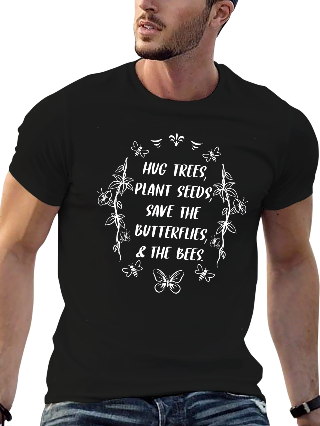 Hug Trees Save Butterflies Black T-Shirt