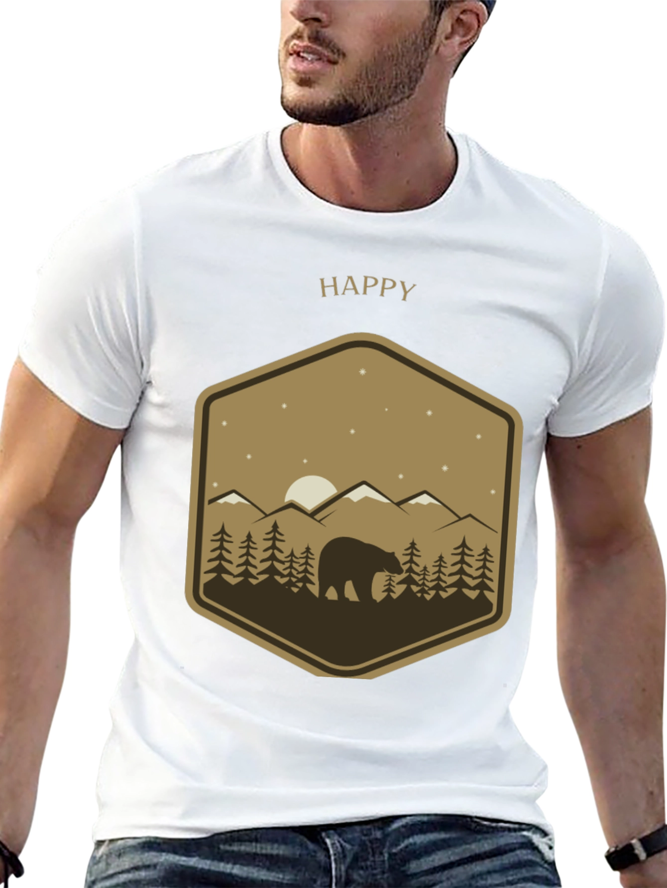 Happy Bear Mountain Scene Graphic Tee