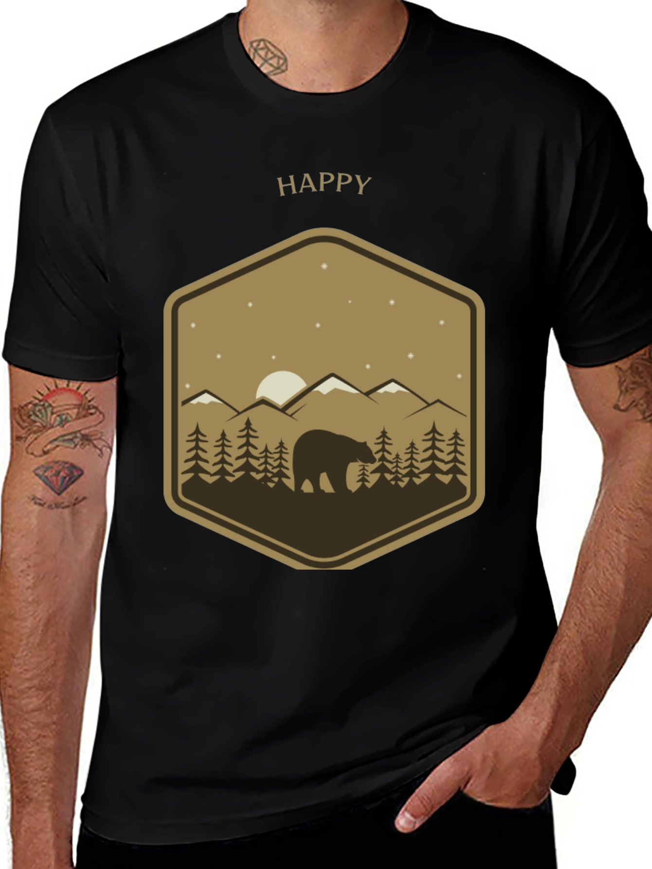 Happy Bear Mountain Scene Graphic Tee