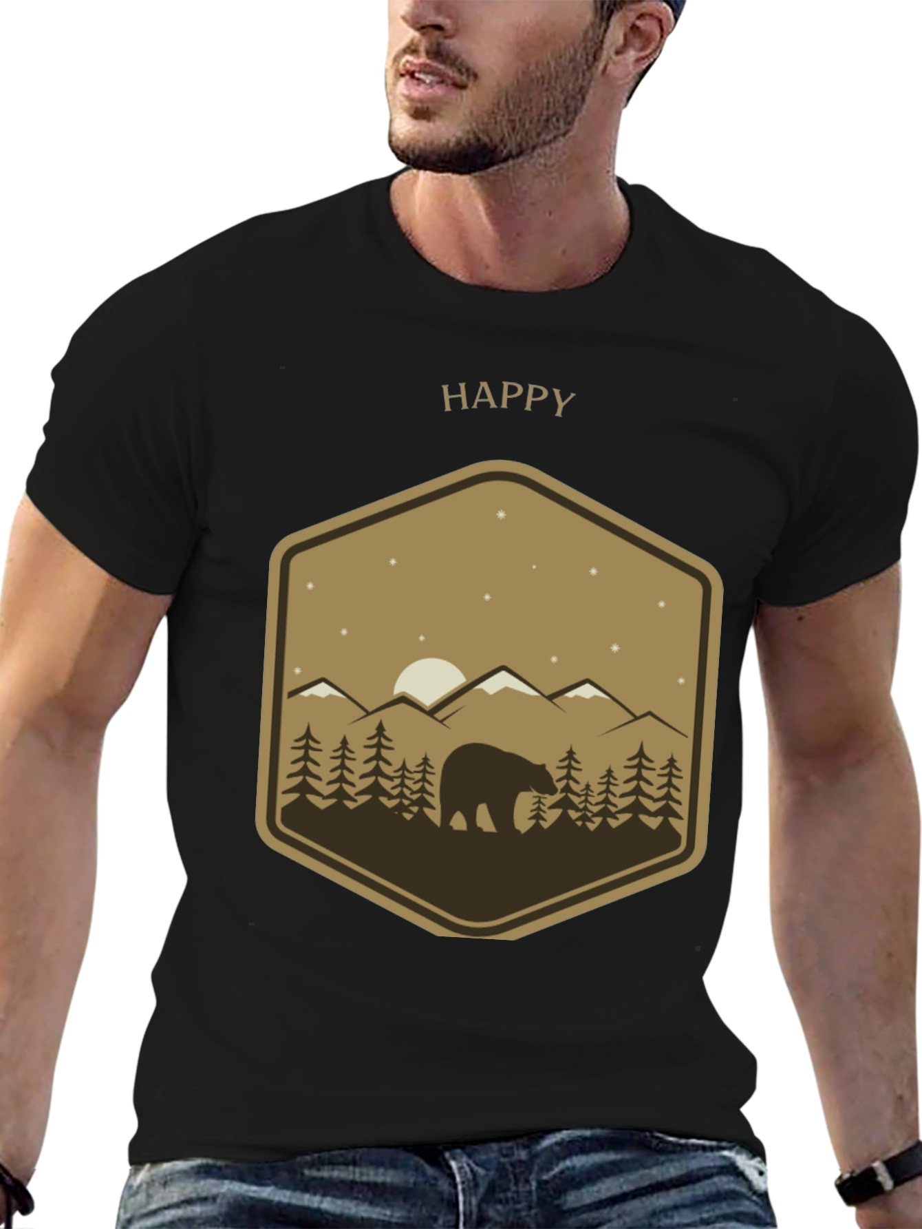 Happy Bear Mountain Scene Graphic Tee