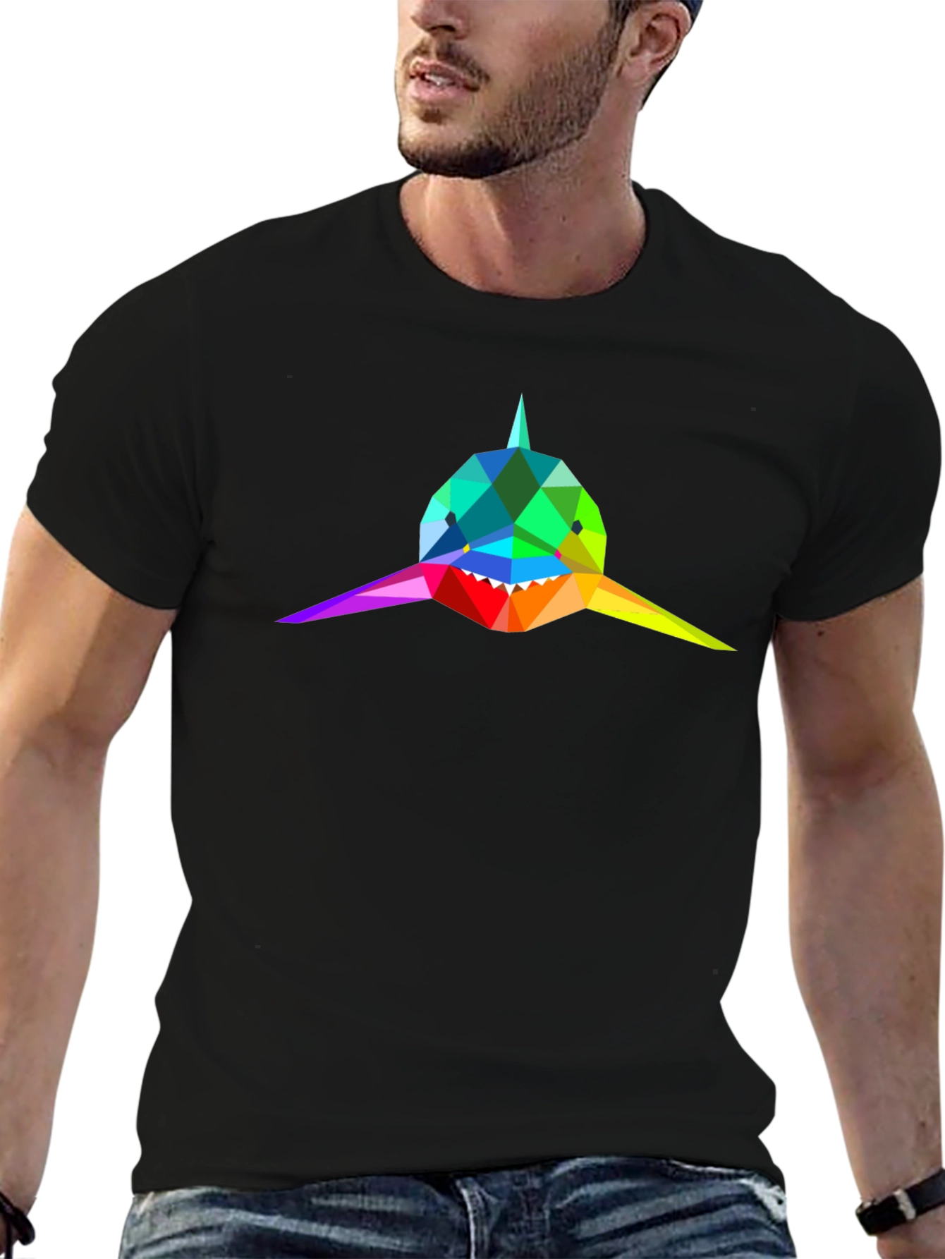 Geometric Shark Tee - Rainbow Design