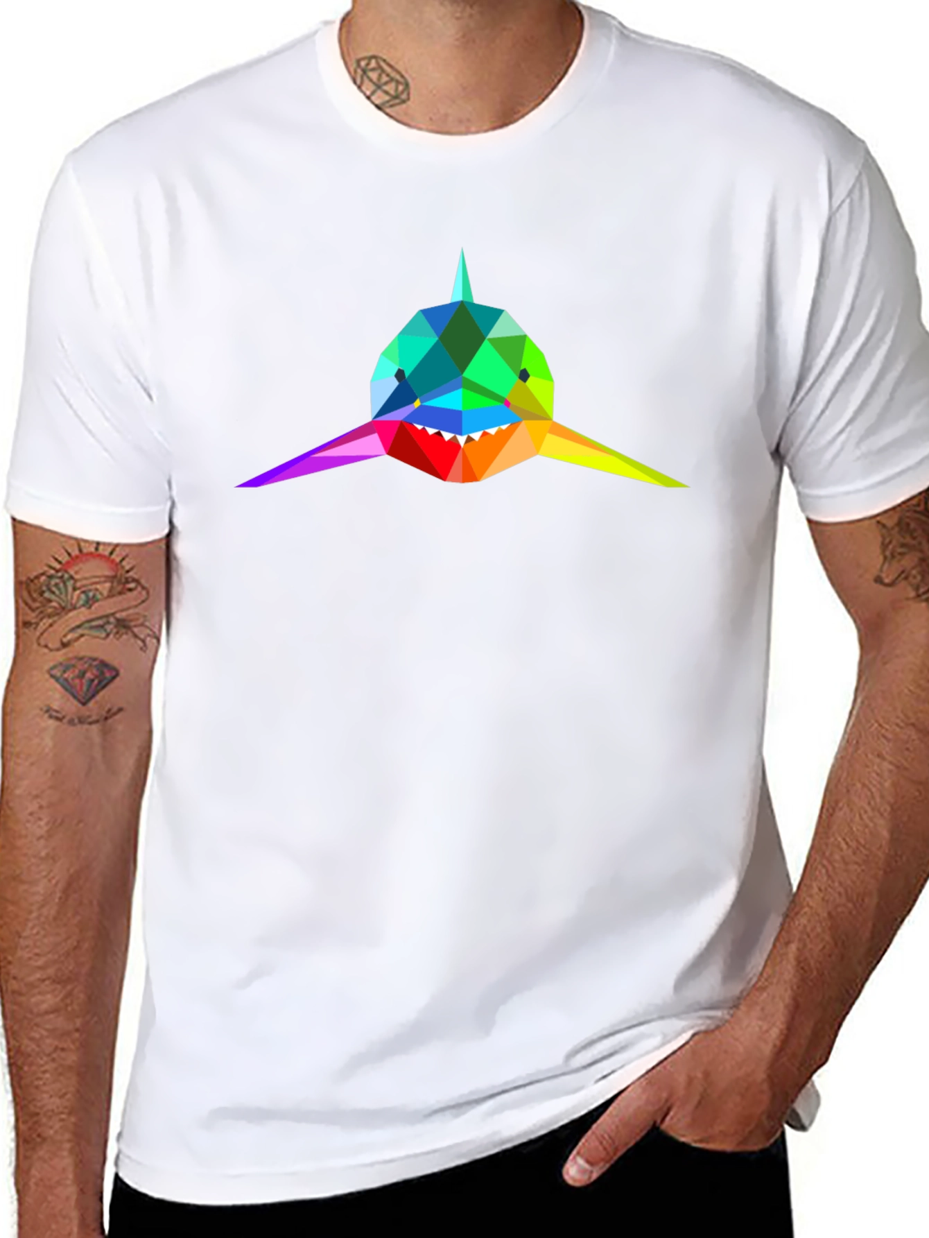 Geometric Shark Tee - Rainbow Design