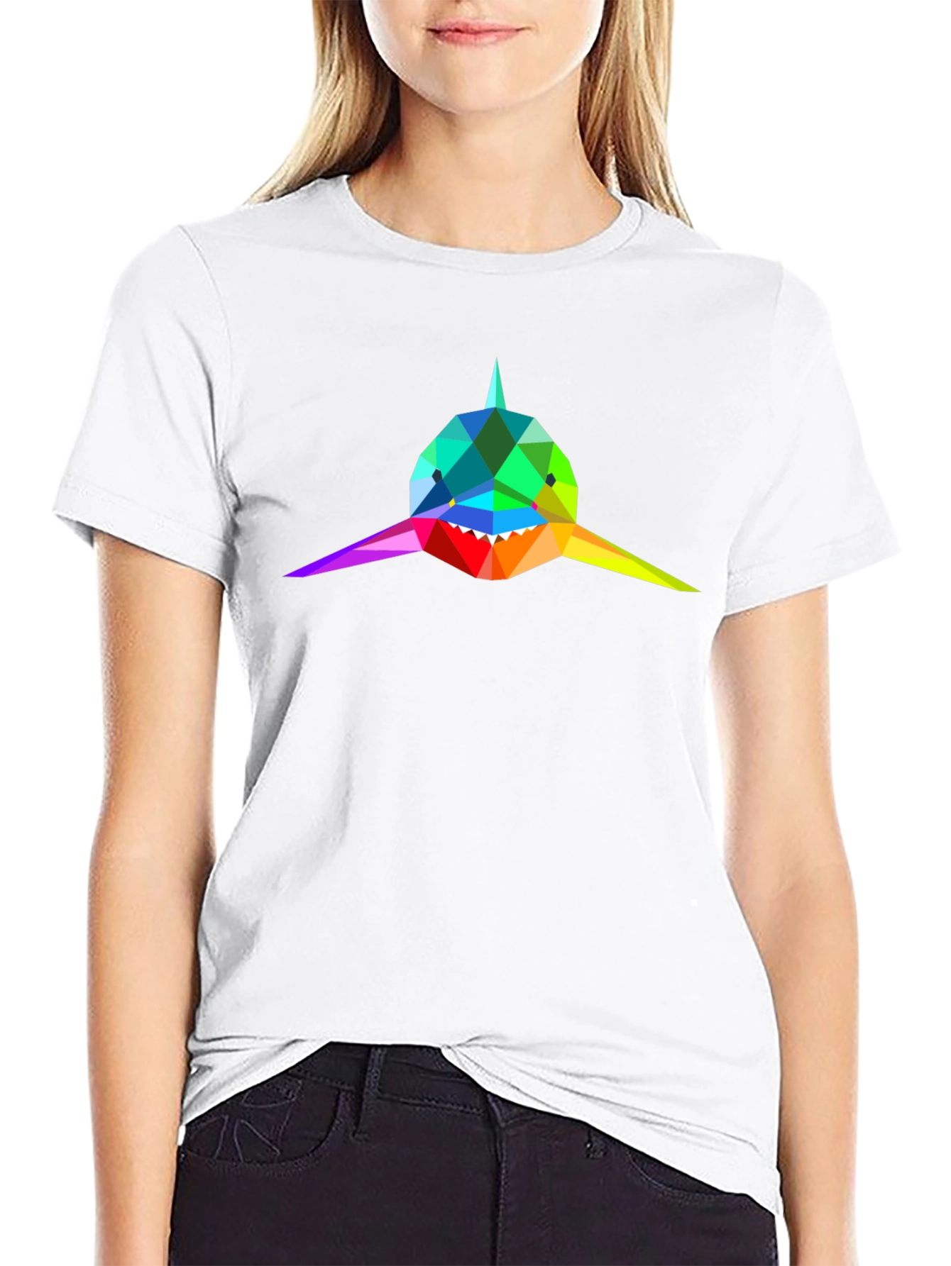 Geometric Shark Tee - Rainbow Design