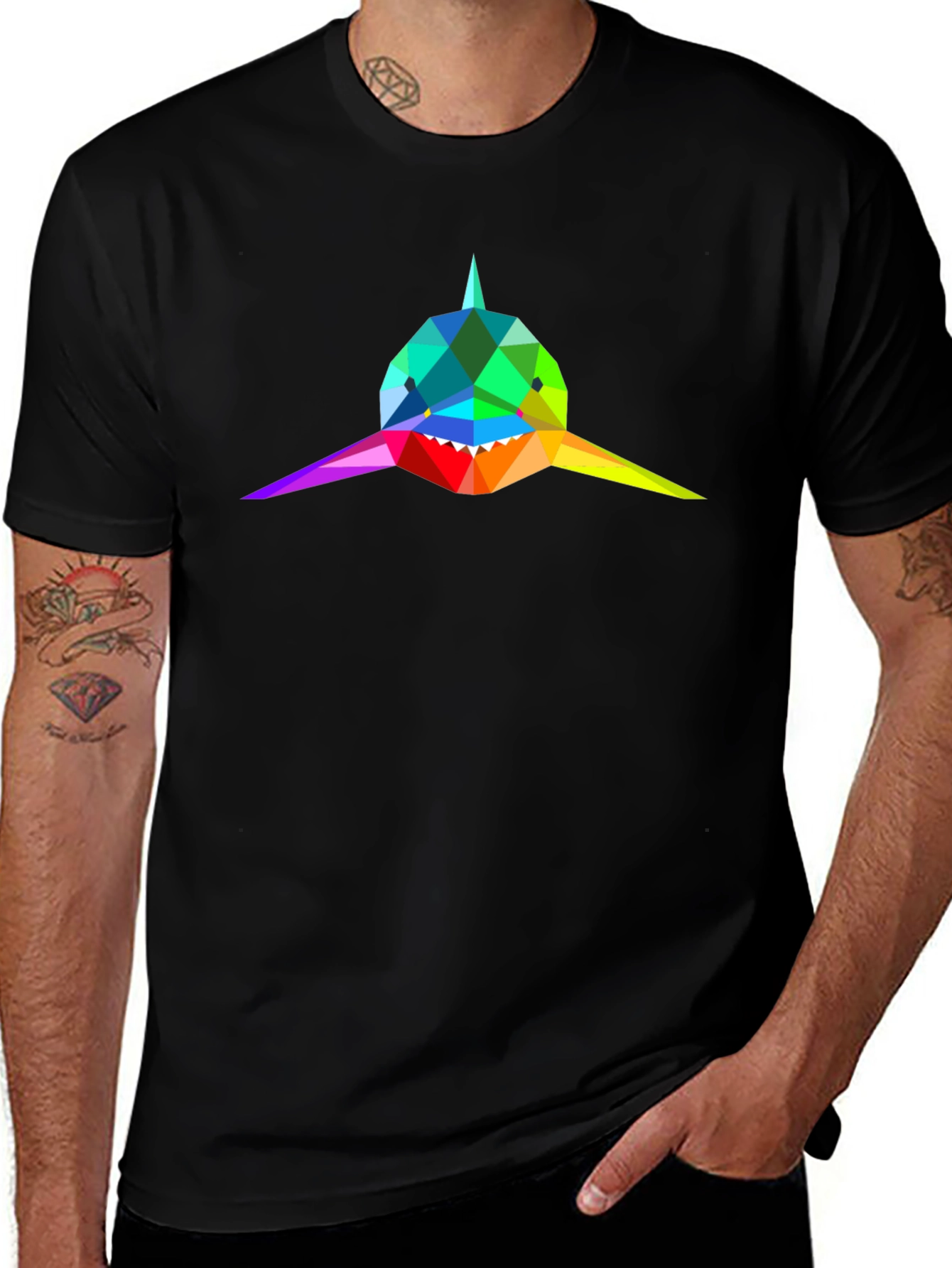 Geometric Shark Tee - Rainbow Design