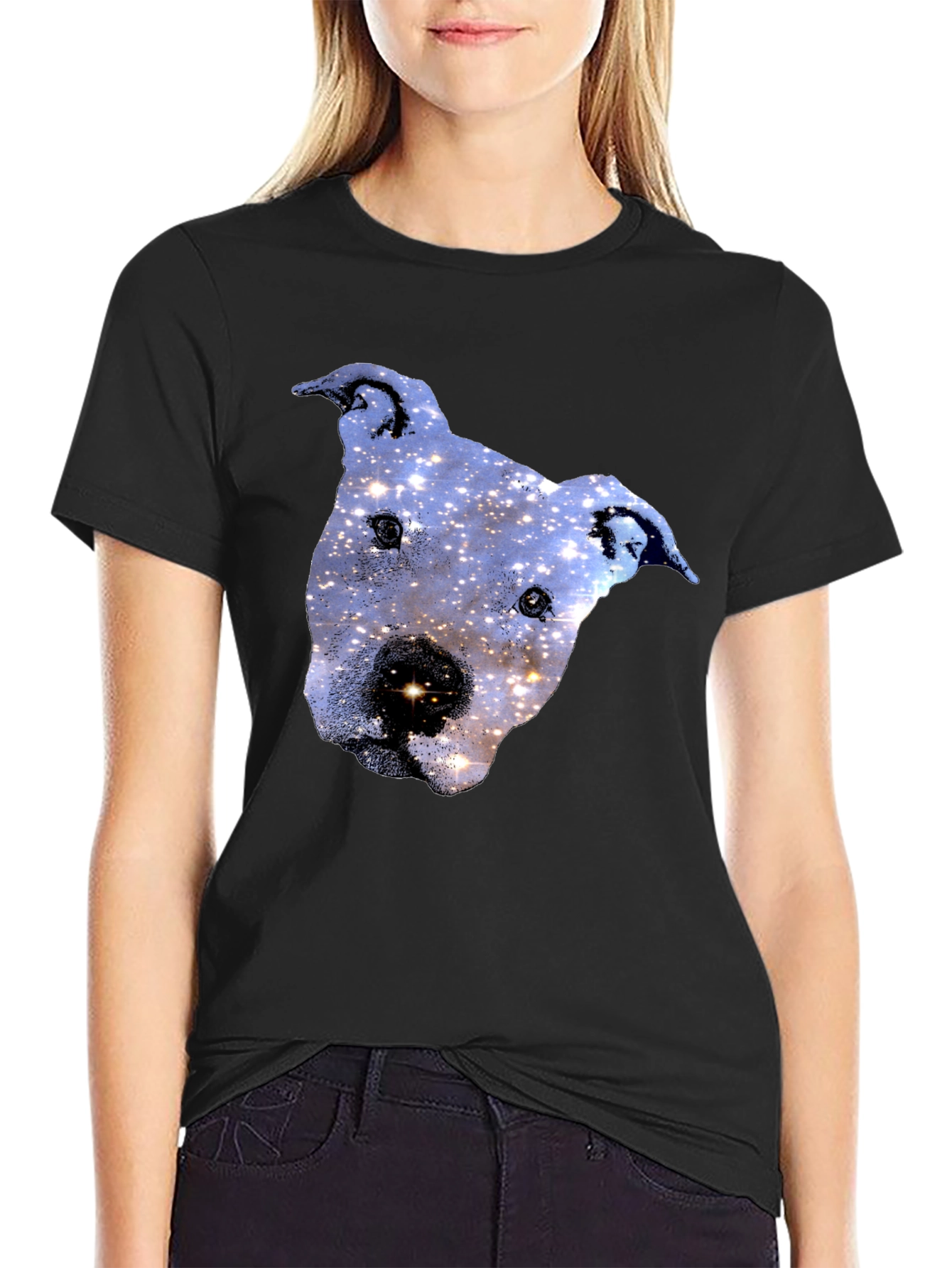 Galaxy Pitbull Head Black T-Shirt