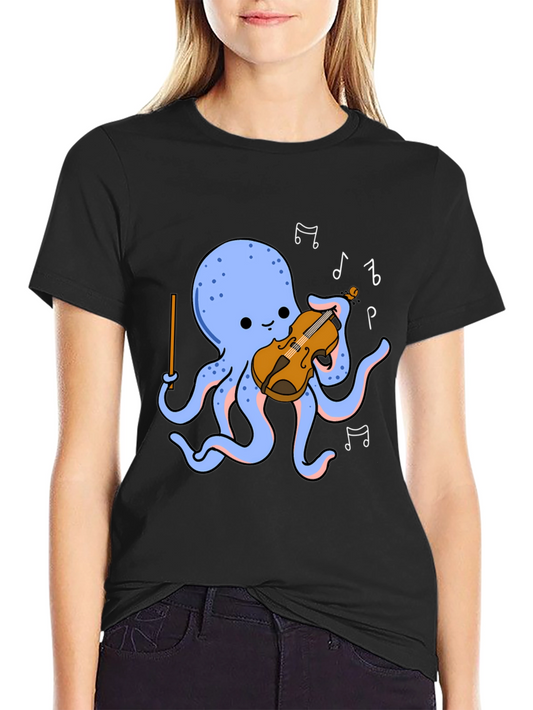 Octopus Musician T-Shirt - Cute Cartoon Violin Player Tee