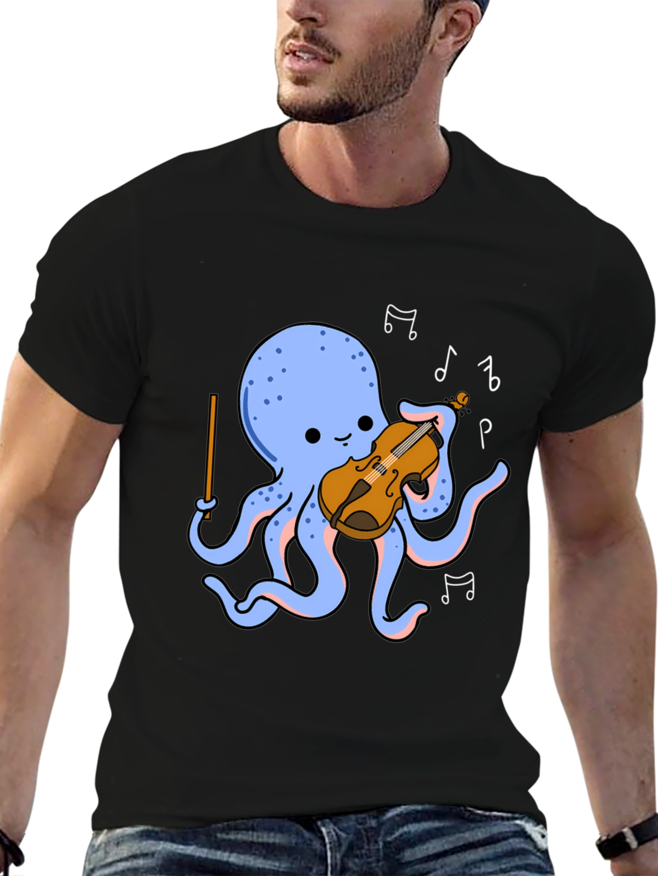 Octopus Musician T-Shirt - Cute Cartoon Violin Player Tee
