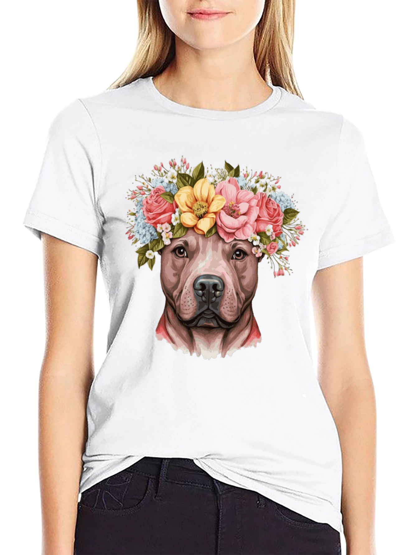 Dog Flower Crown T-Shirt - Pitbull Lover Tee