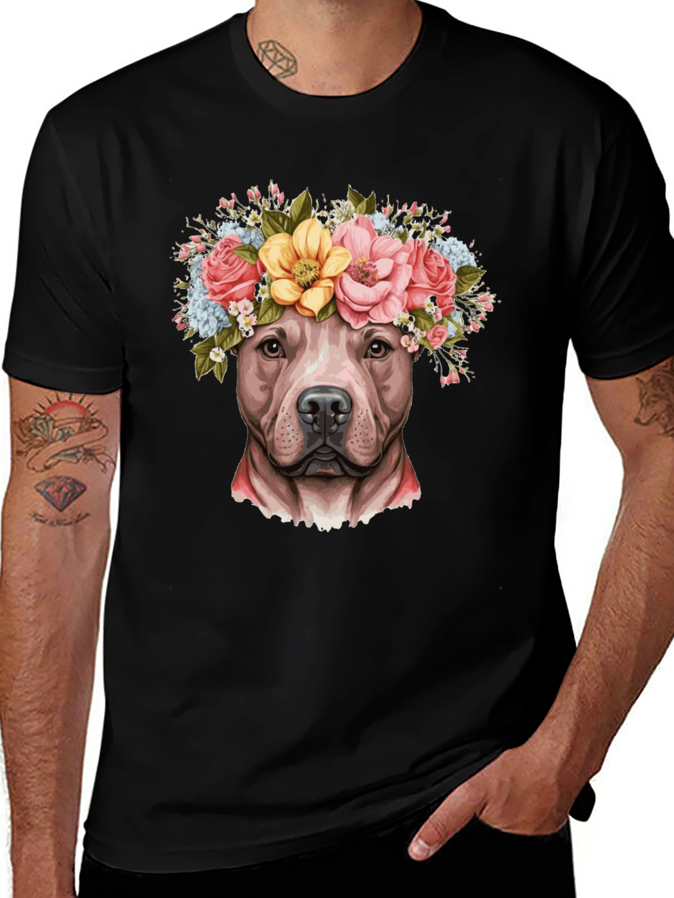 Dog Flower Crown T-Shirt - Pitbull Lover Tee