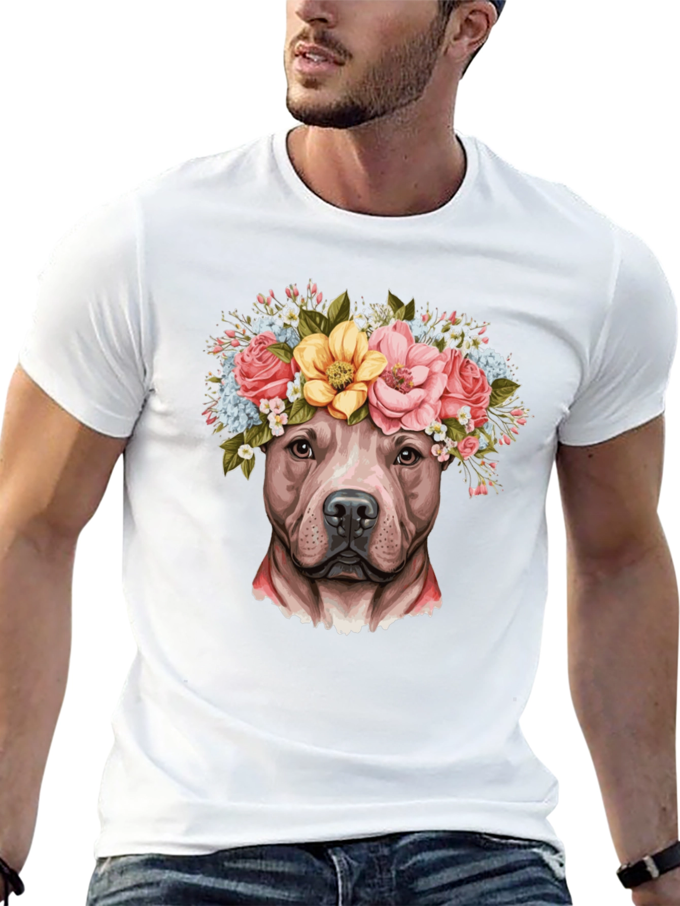 Dog Flower Crown T-Shirt - Pitbull Lover Tee