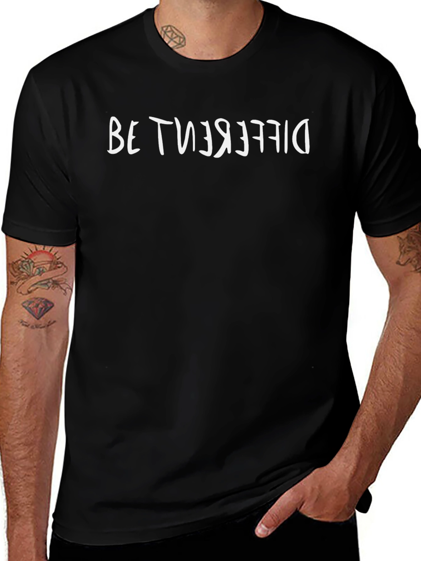 Reversed Be Different Black Crew Neck T-Shirt