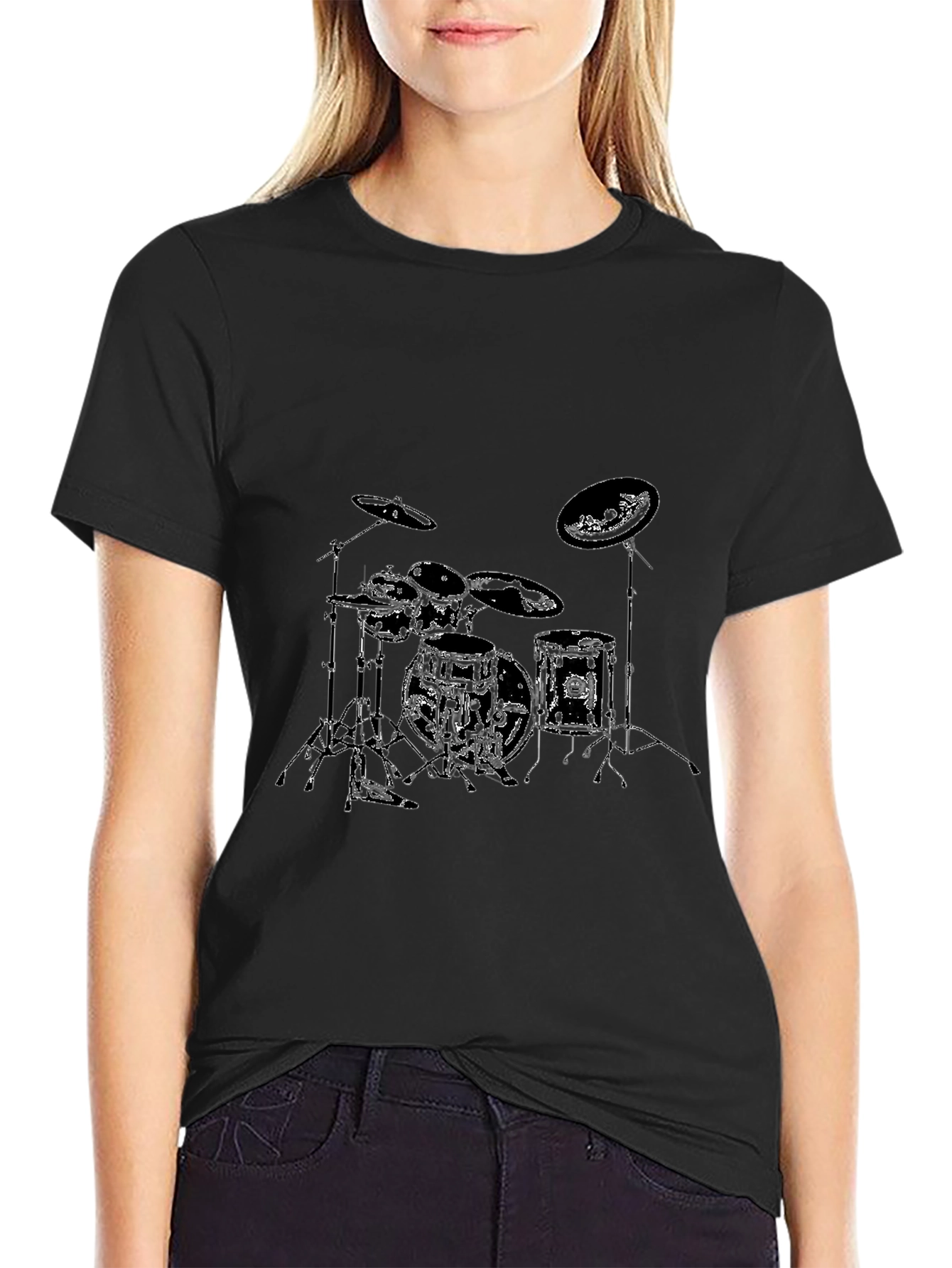 Drum Set Graphic Tee - Musicians Black T-Shirt