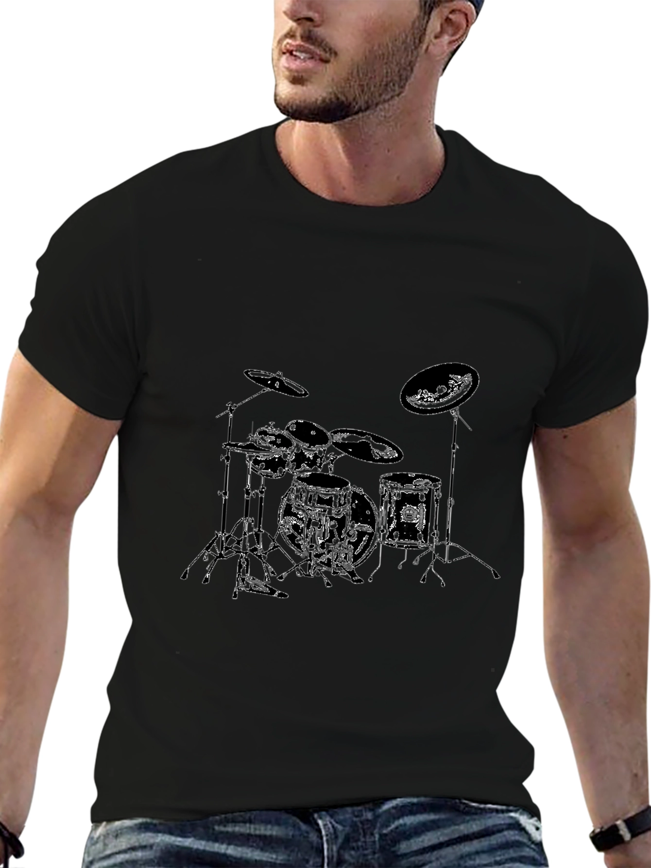 Drum Set Graphic Tee - Musicians Black T-Shirt