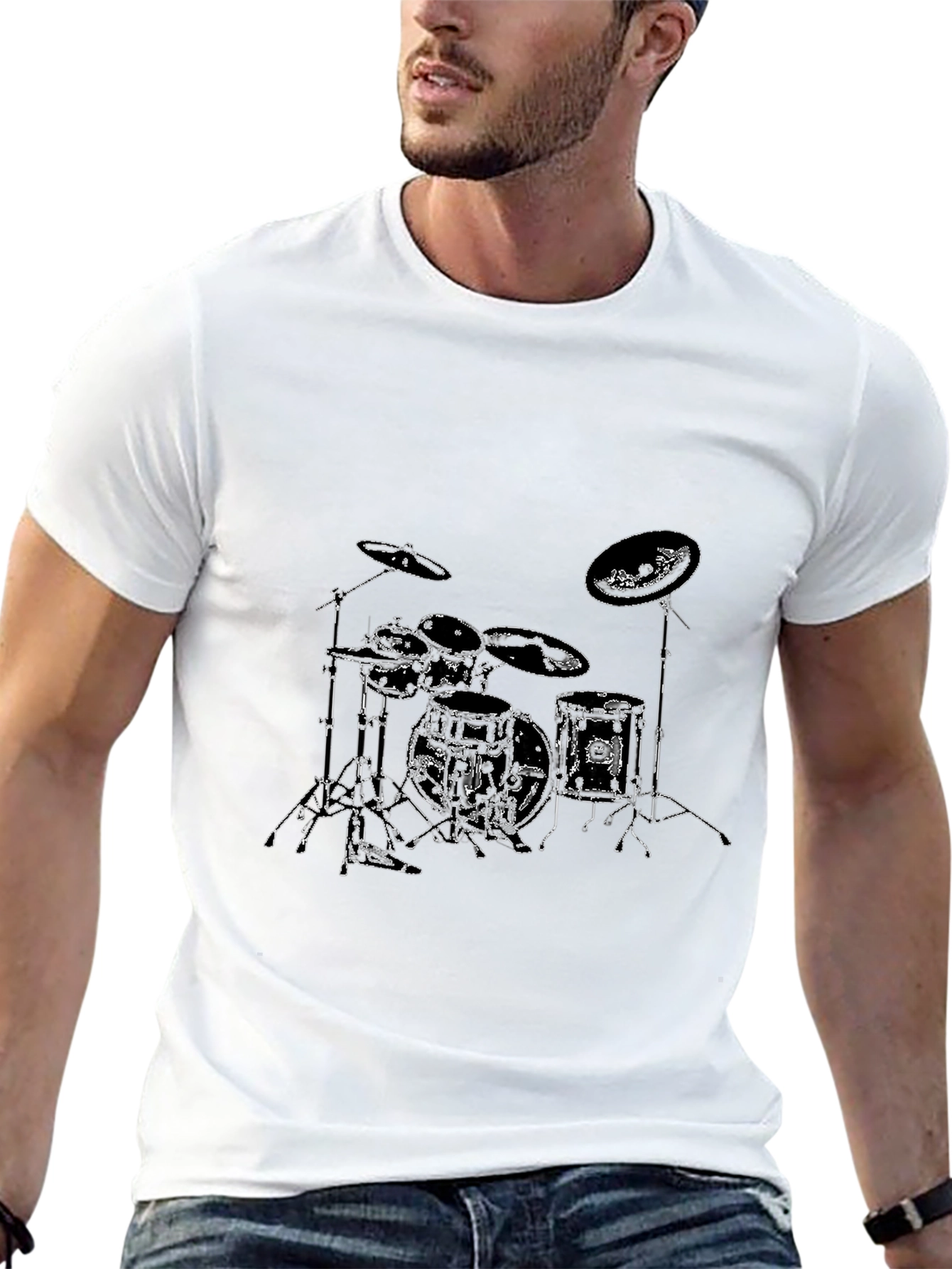 Drum Set Graphic Tee - Musicians Black T-Shirt