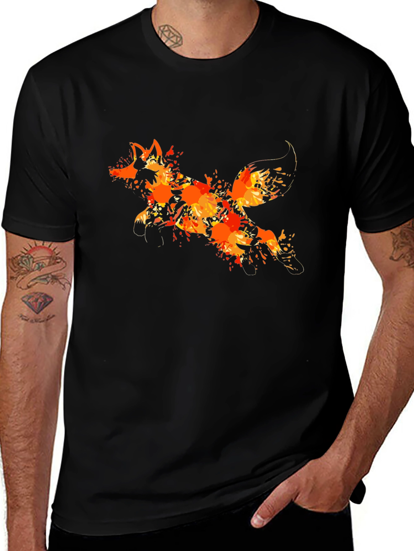 Fiery Fox Graphic Tee - Black Cotton Blend