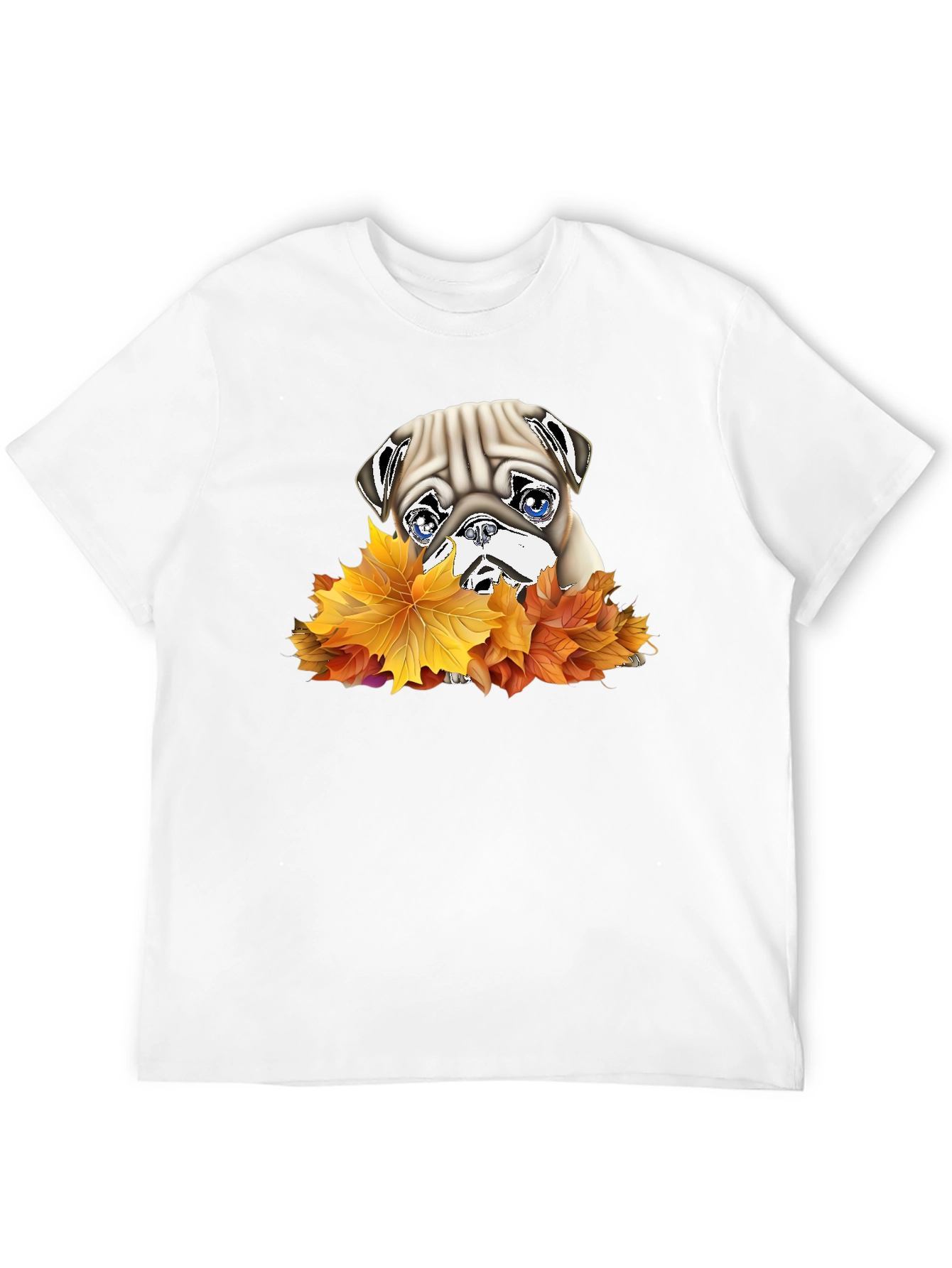 Pug in Leaves Graphic T-Shirt - Black