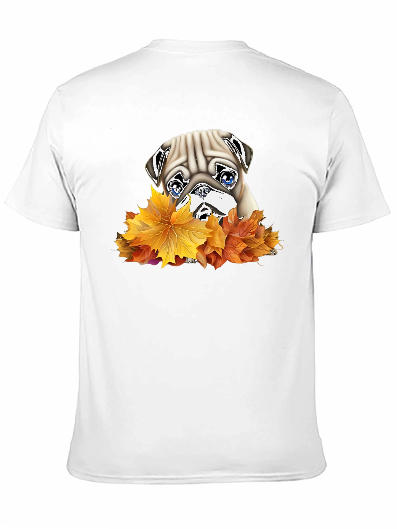 Pug in Leaves Graphic T-Shirt - Black
