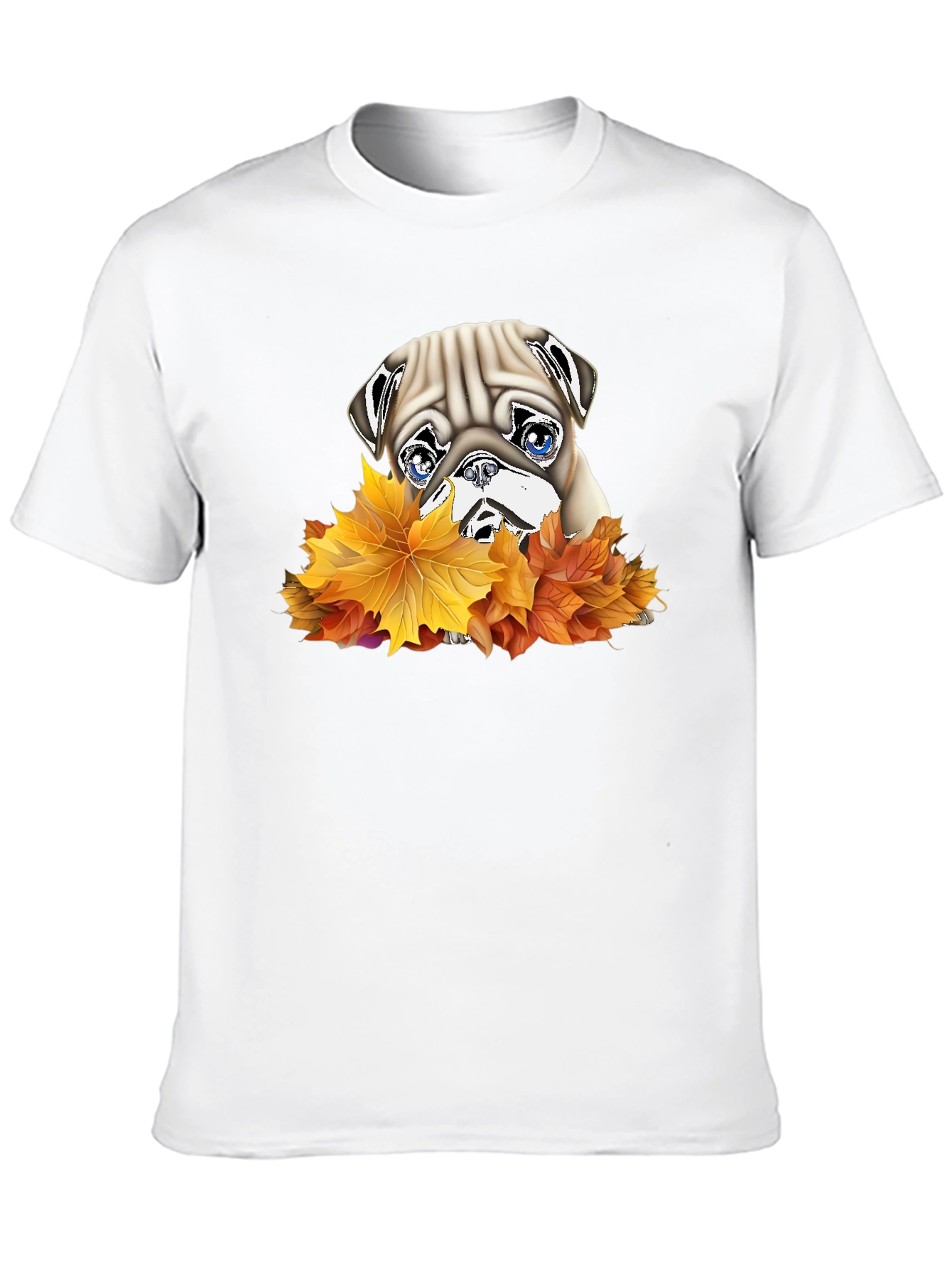 Pug in Leaves Graphic T-Shirt - Black