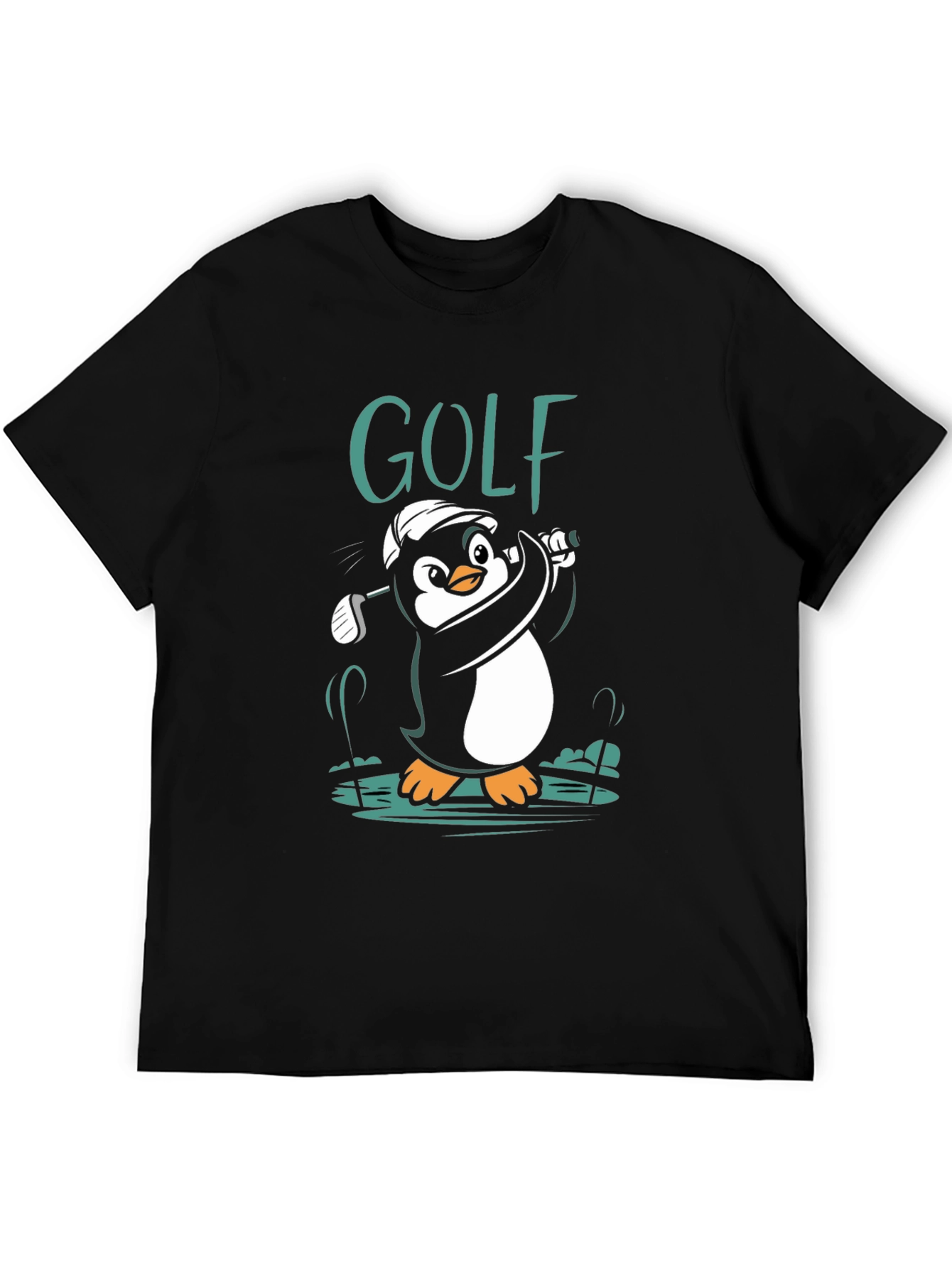 Golf Penguin Graphic Tee - Black Cotton Shirt