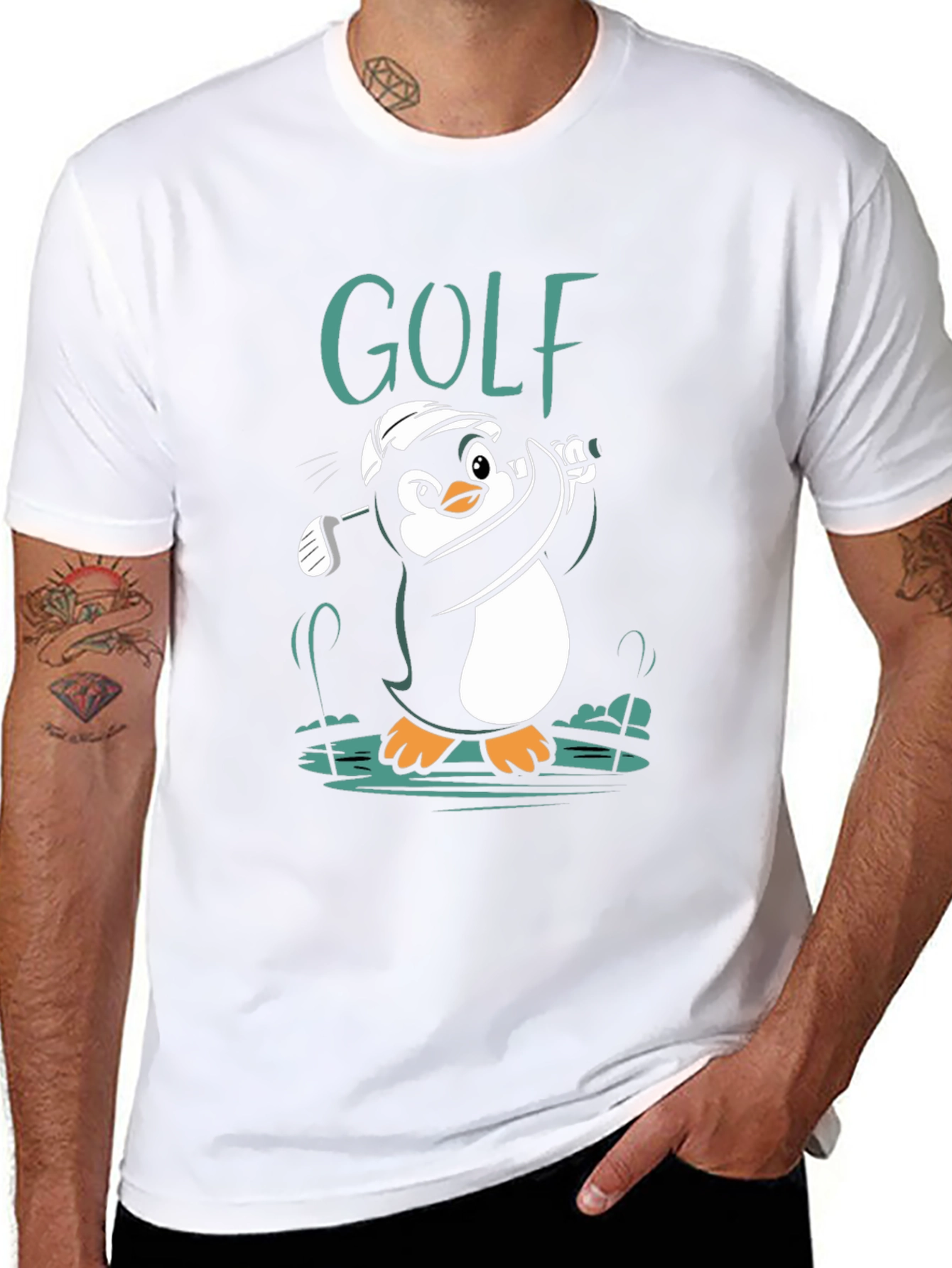 Golf Penguin Graphic Tee - Black Cotton Shirt