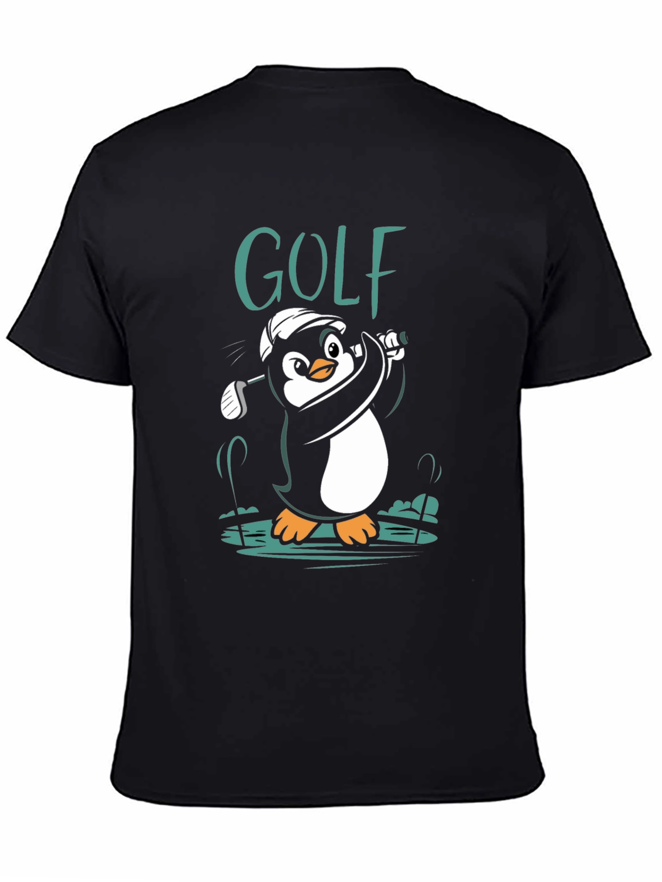Golf Penguin Graphic Tee - Black Cotton Shirt