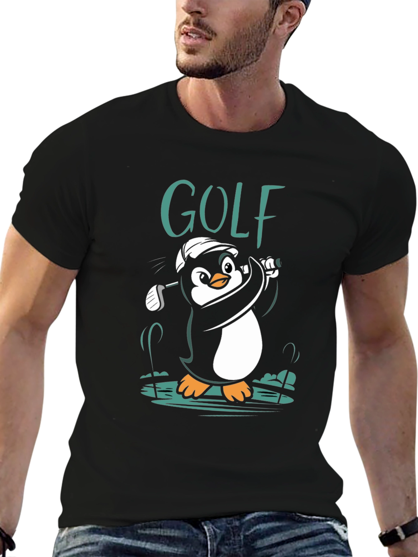 Golf Penguin Graphic Tee - Black Cotton Shirt