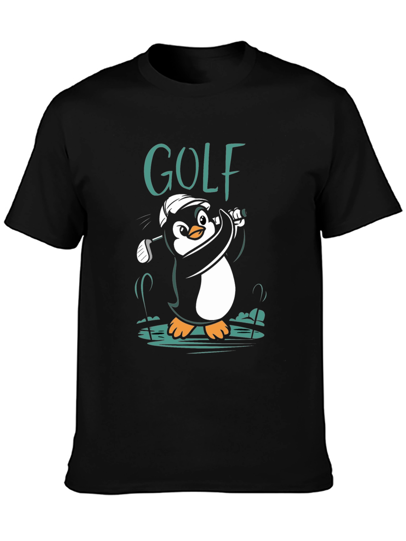 Golf Penguin Graphic Tee - Black Cotton Shirt