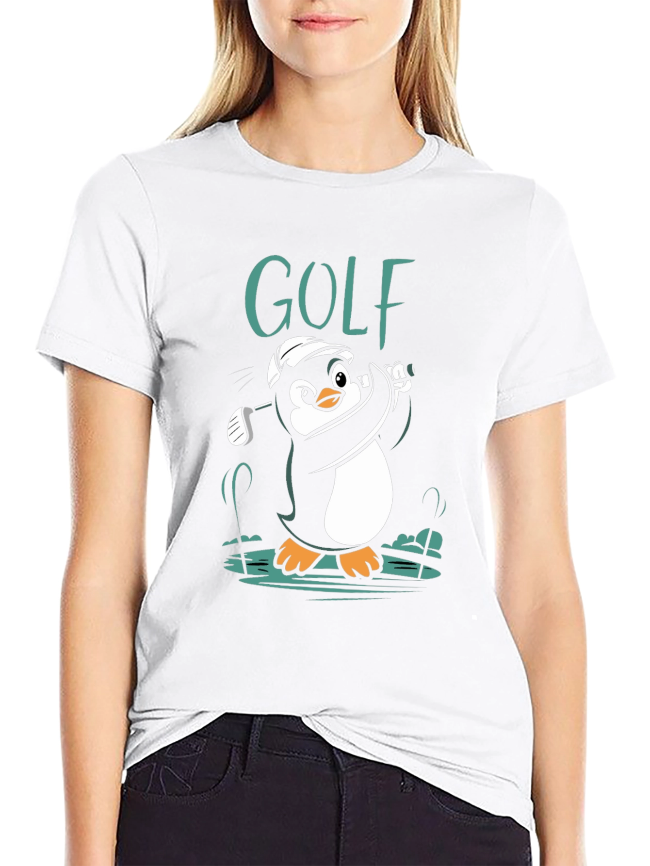Golf Penguin Graphic Tee - Black Cotton Shirt