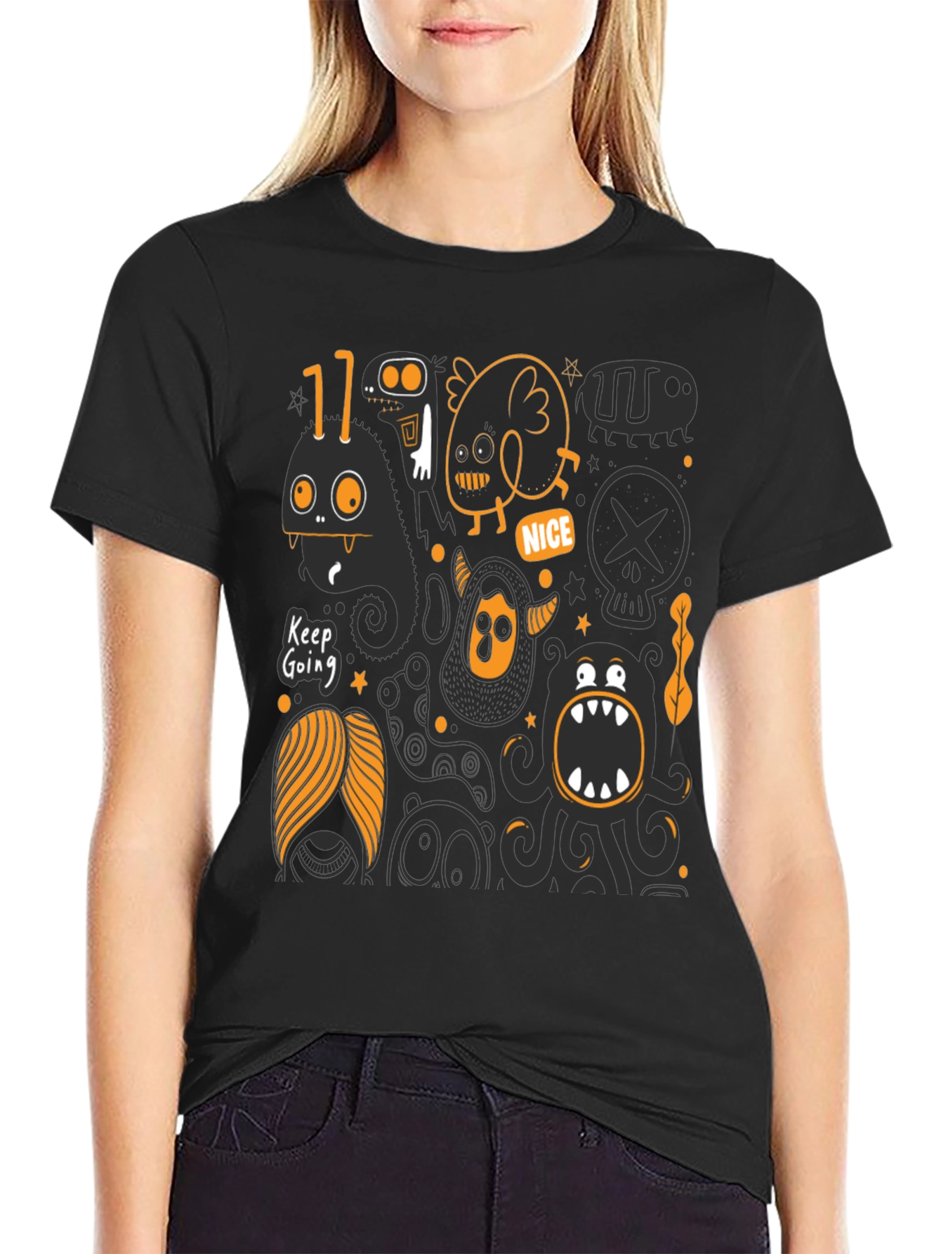 Monster Graphic Print Black T-Shirt