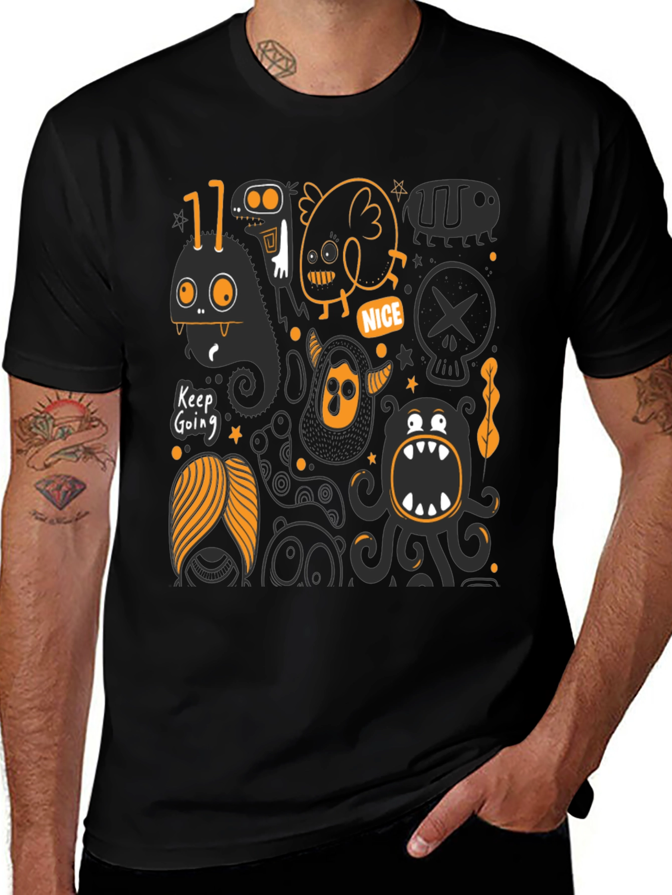Monster Graphic Print Black T-Shirt