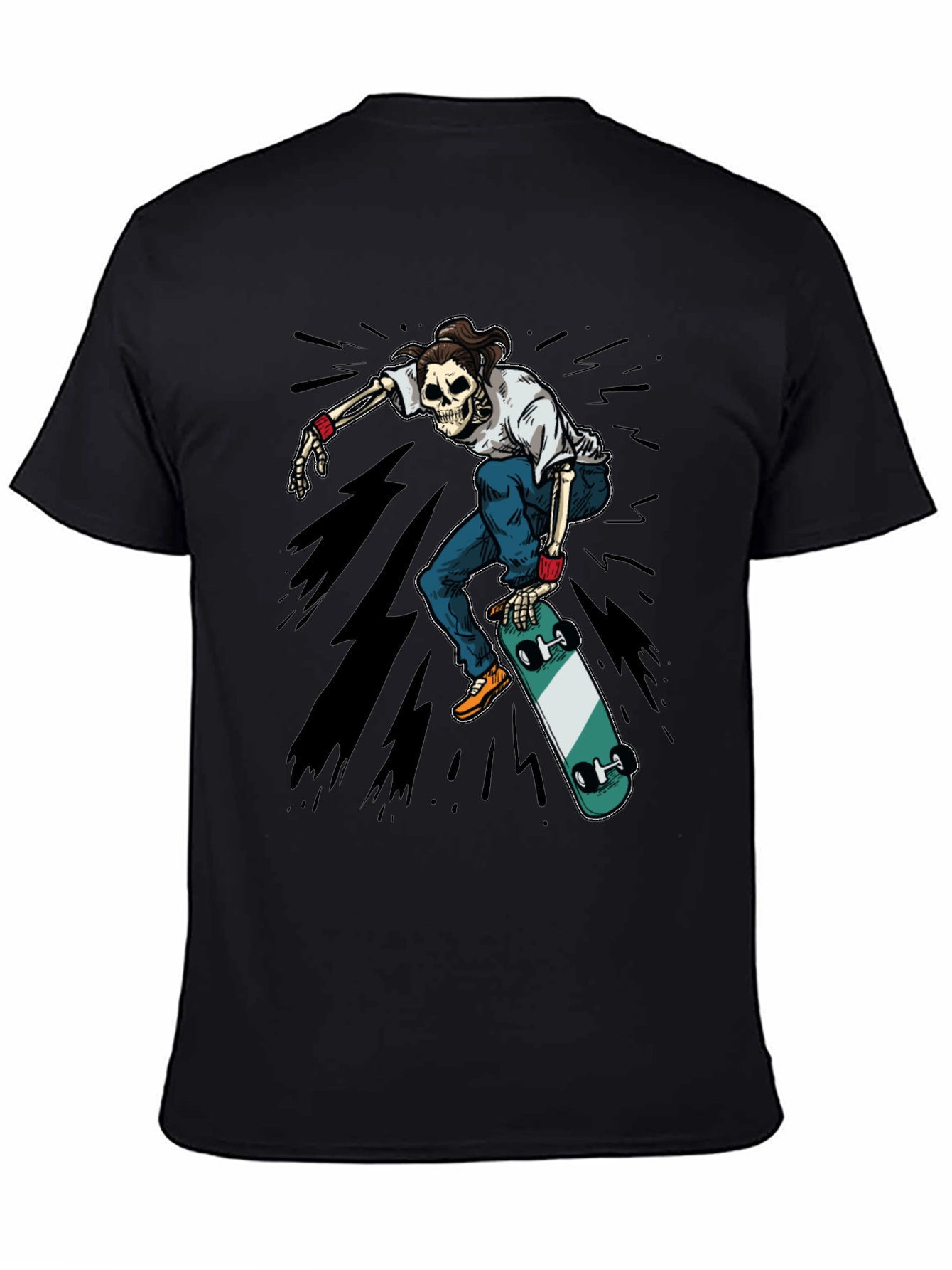 Skateboarding Skeleton Graphic Tee - Black