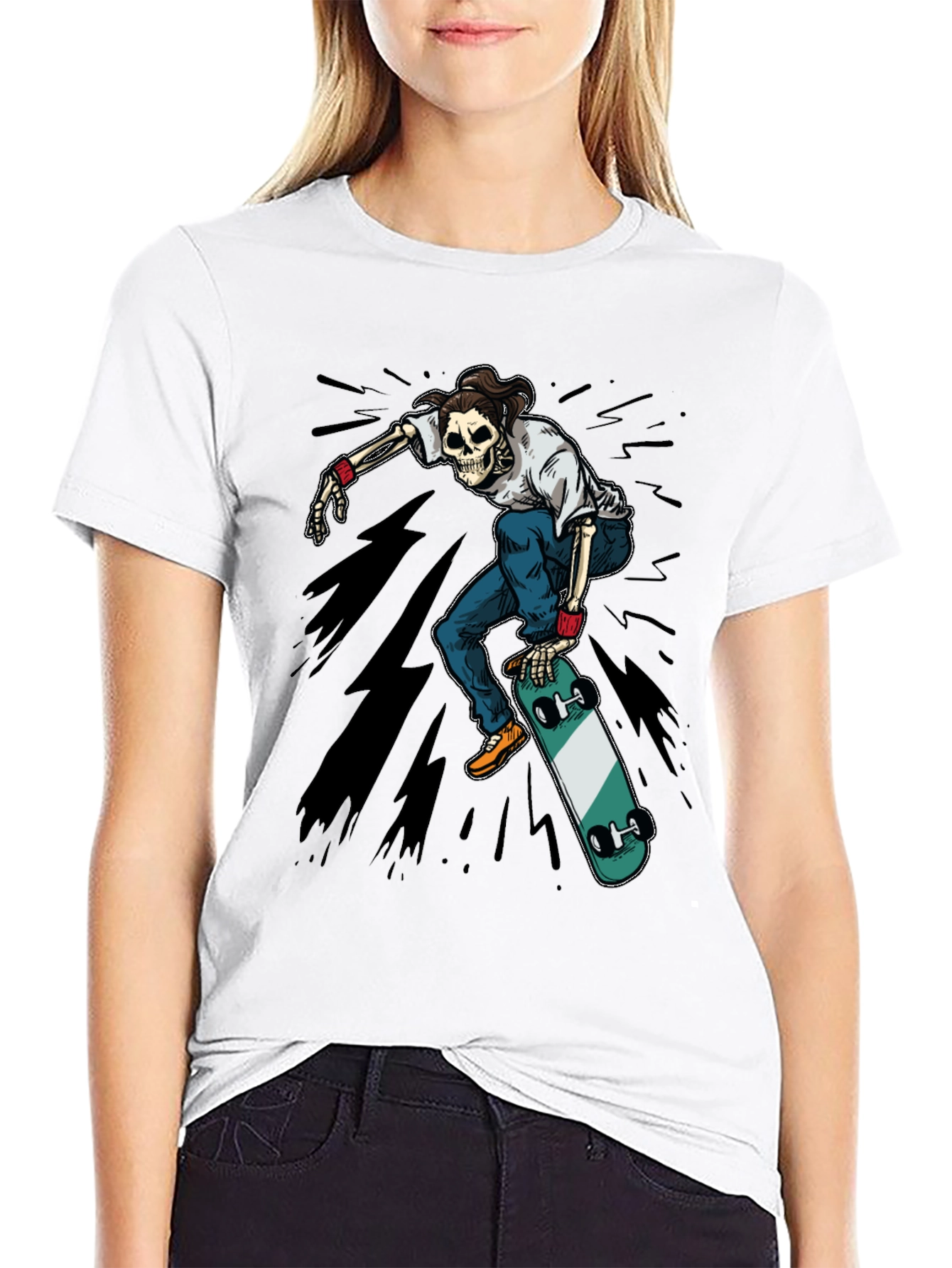 Skateboarding Skeleton Graphic Tee - Black