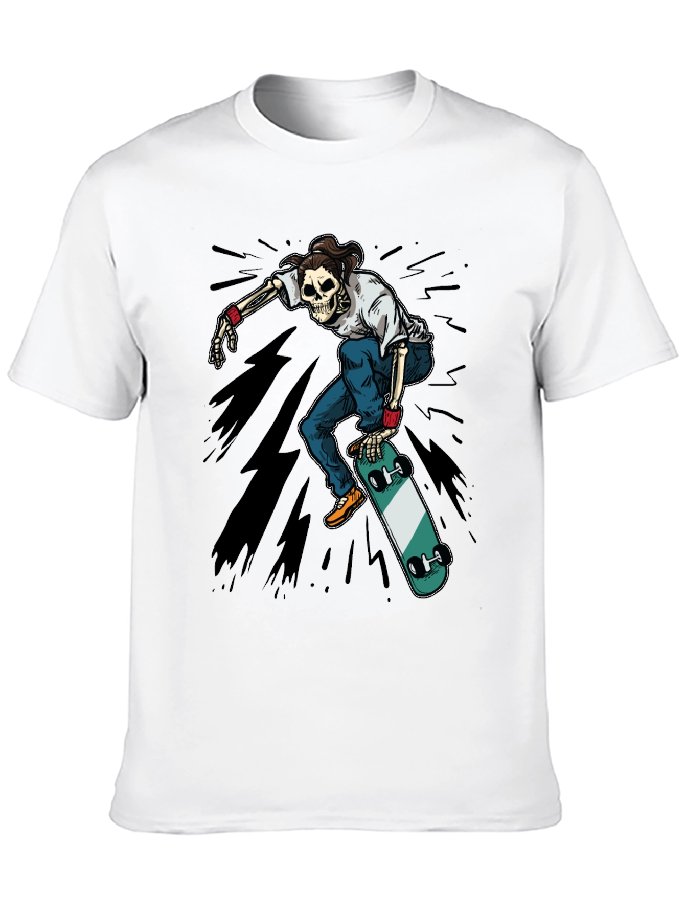 Skateboarding Skeleton Graphic Tee - Black