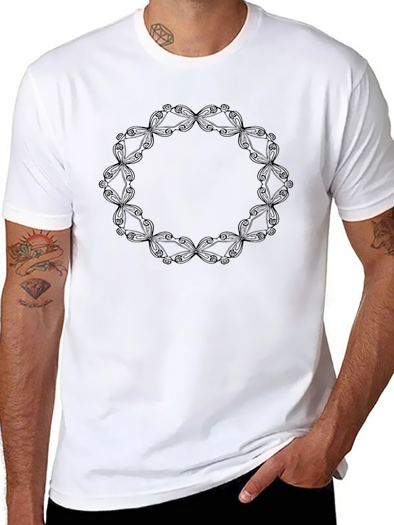 Mens Black T-Shirt with Circular Pattern
