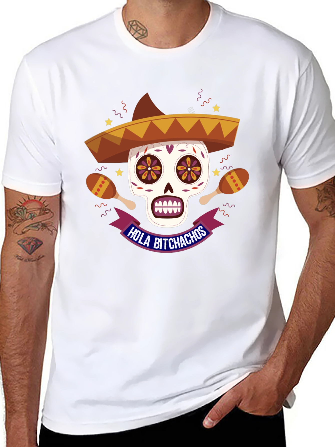 Hola Bitchachos Skull Graphic Tee - Black Cotton T-Shirt