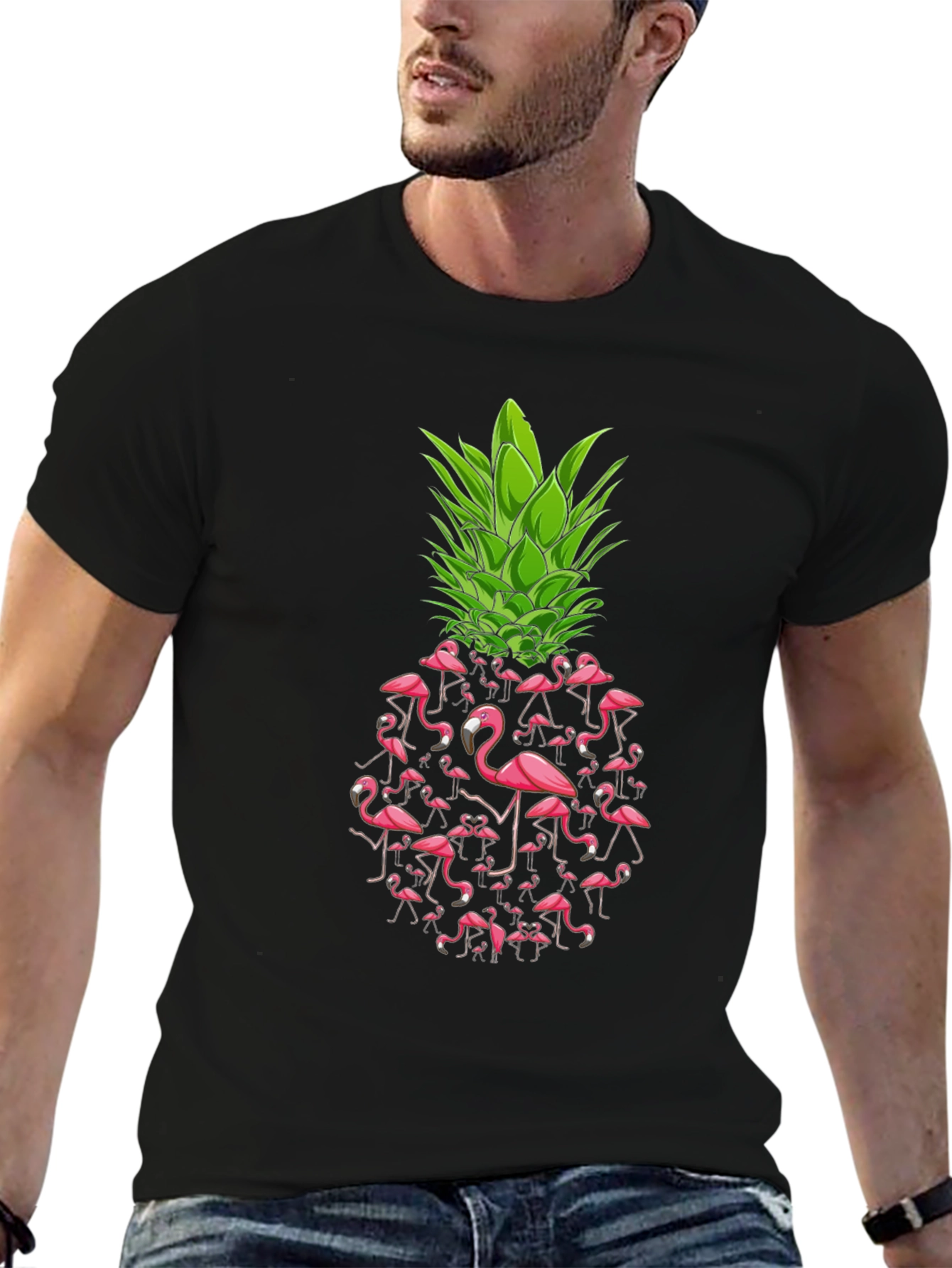Flamingo Pineapple Graphic Tee - Black