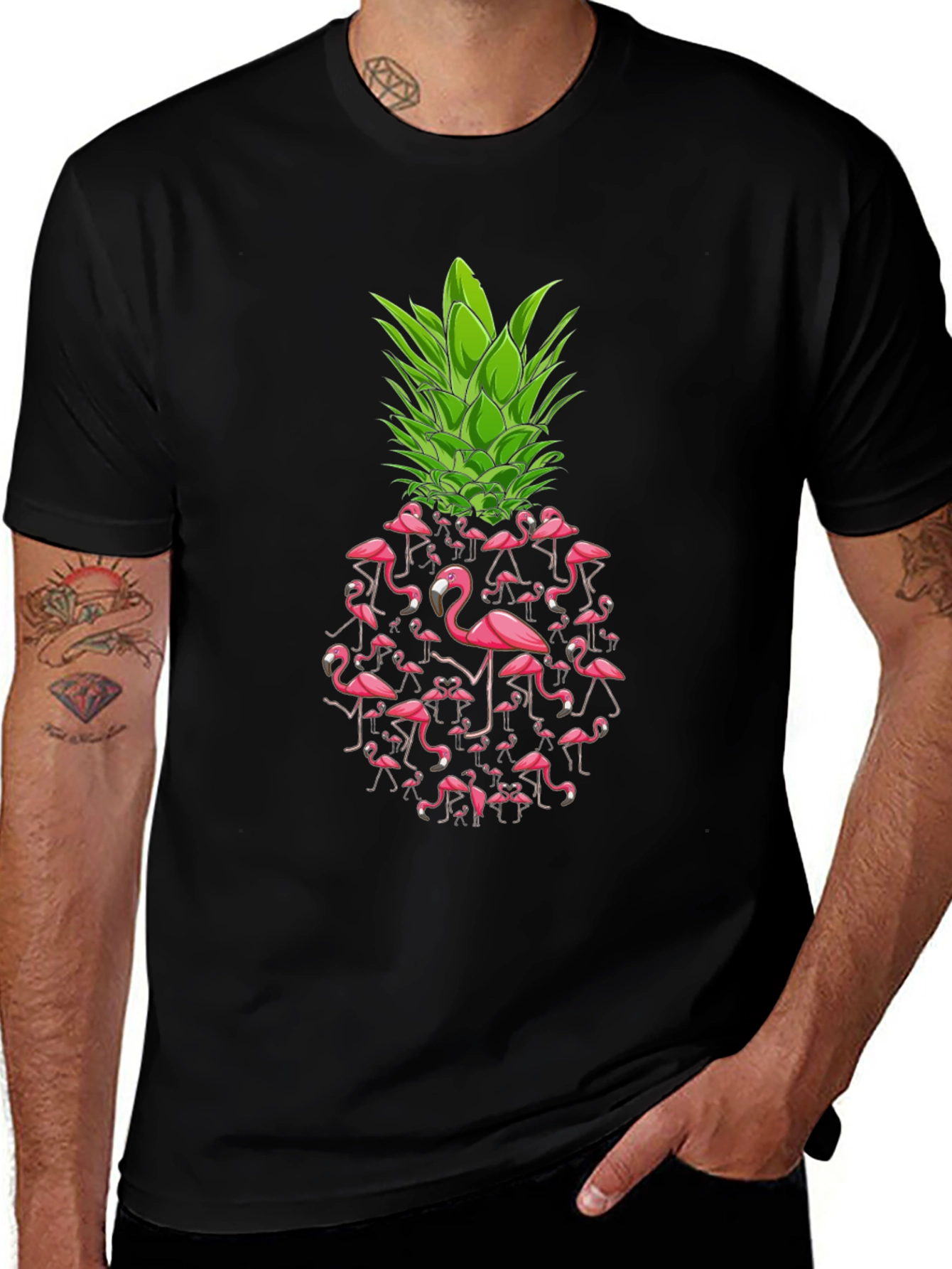 Flamingo Pineapple Graphic Tee - Black