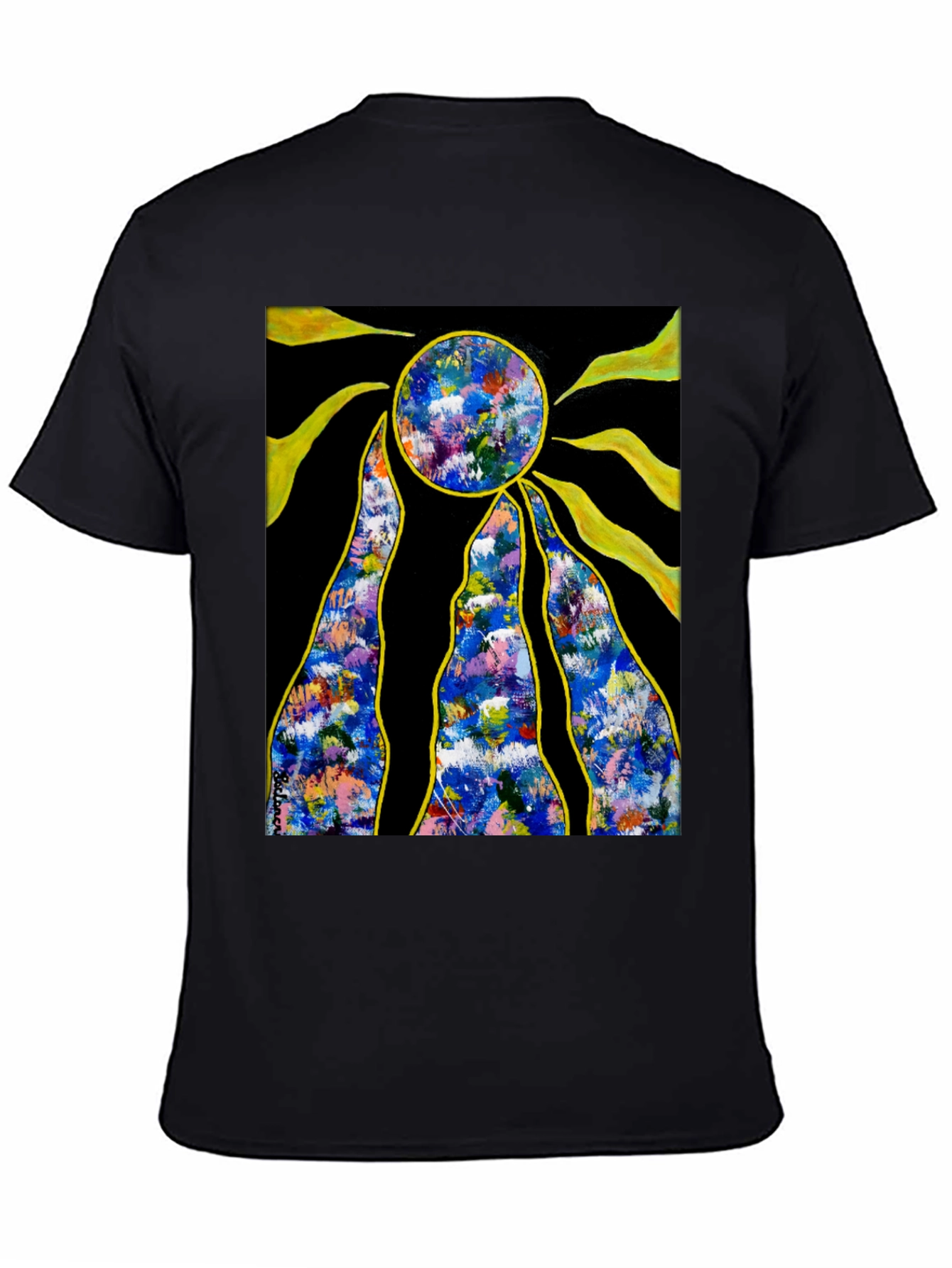 Abstract Sun Graphic Black T-Shirt