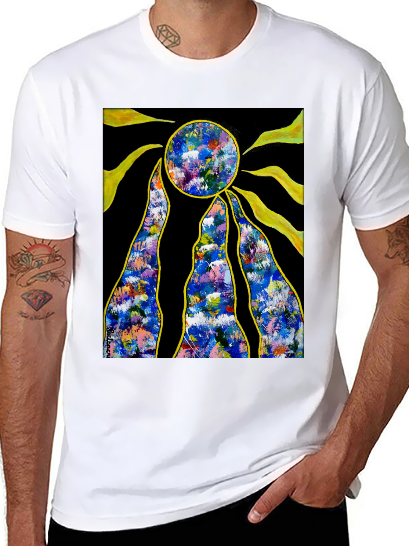 Abstract Sun Graphic Black T-Shirt