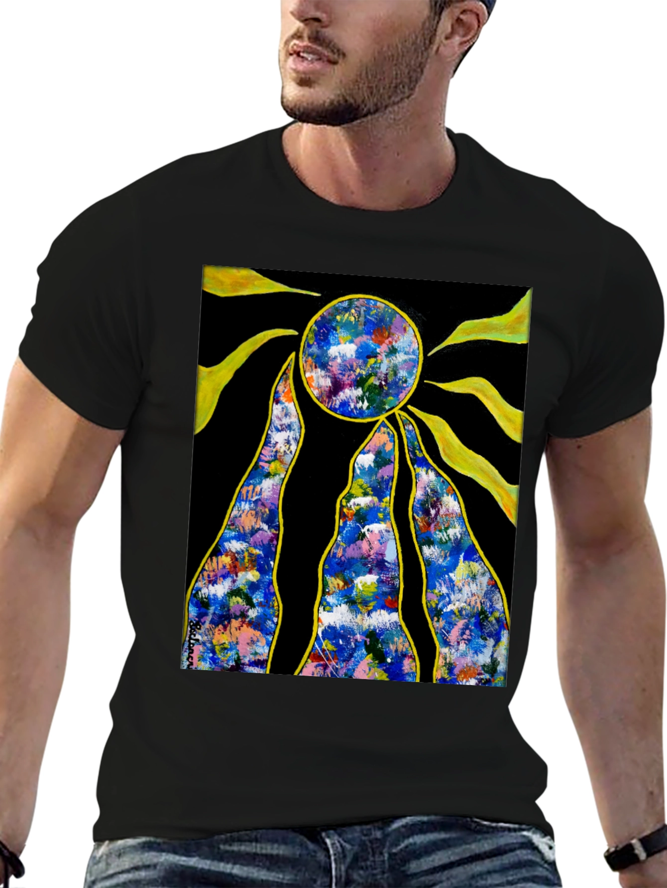 Abstract Sun Graphic Black T-Shirt
