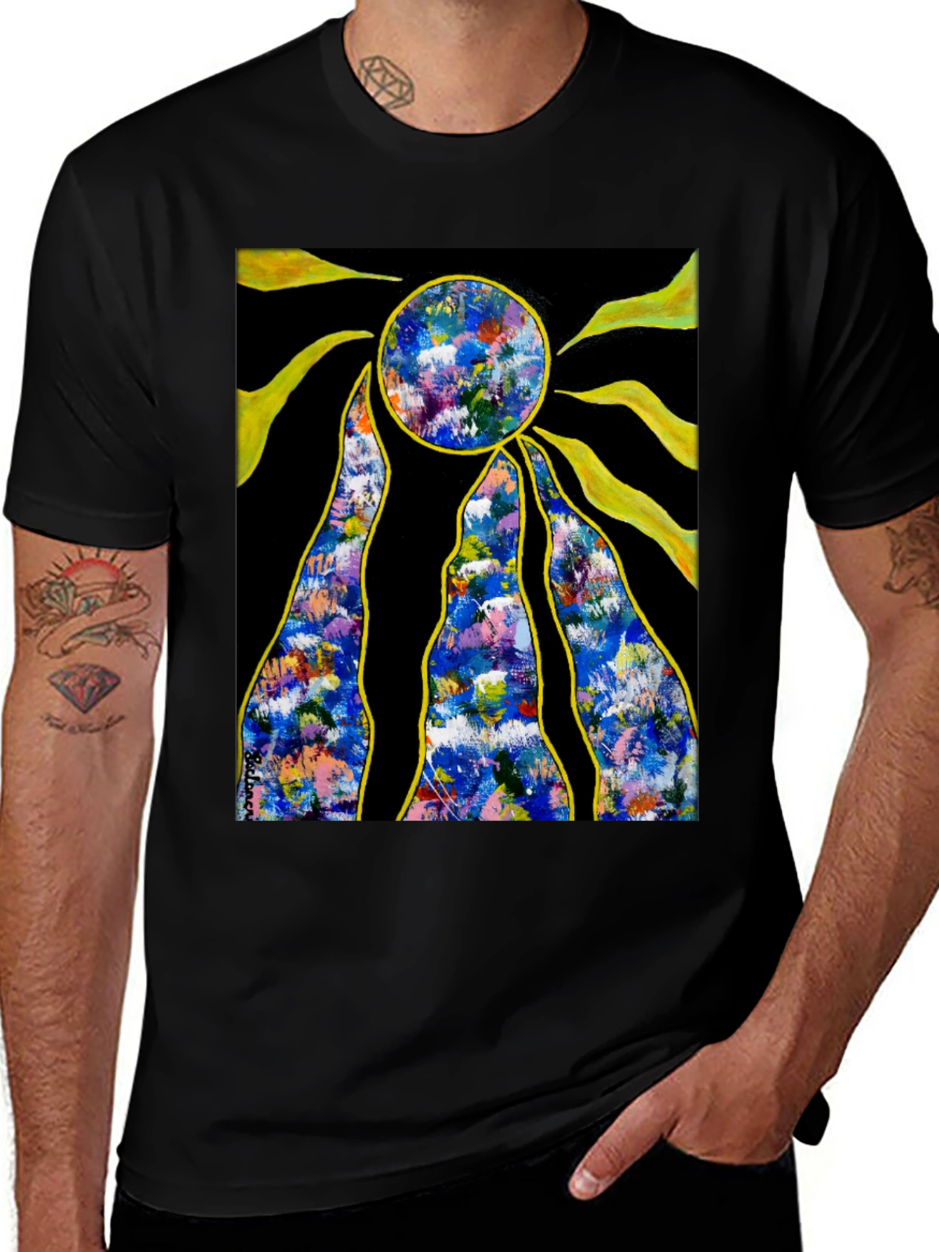 Abstract Sun Graphic Black T-Shirt